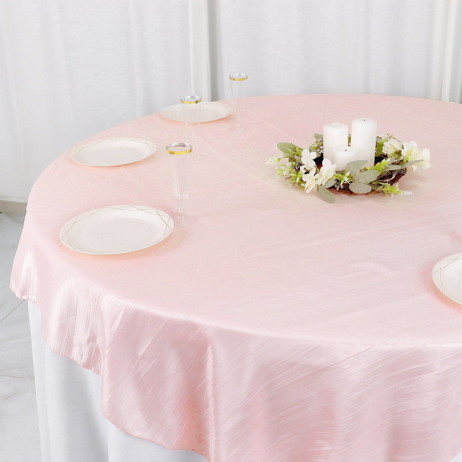 Taffeta 72"x72" Table Overlay Square Tablecloth Blush - Accordion Crinkle Table Cover