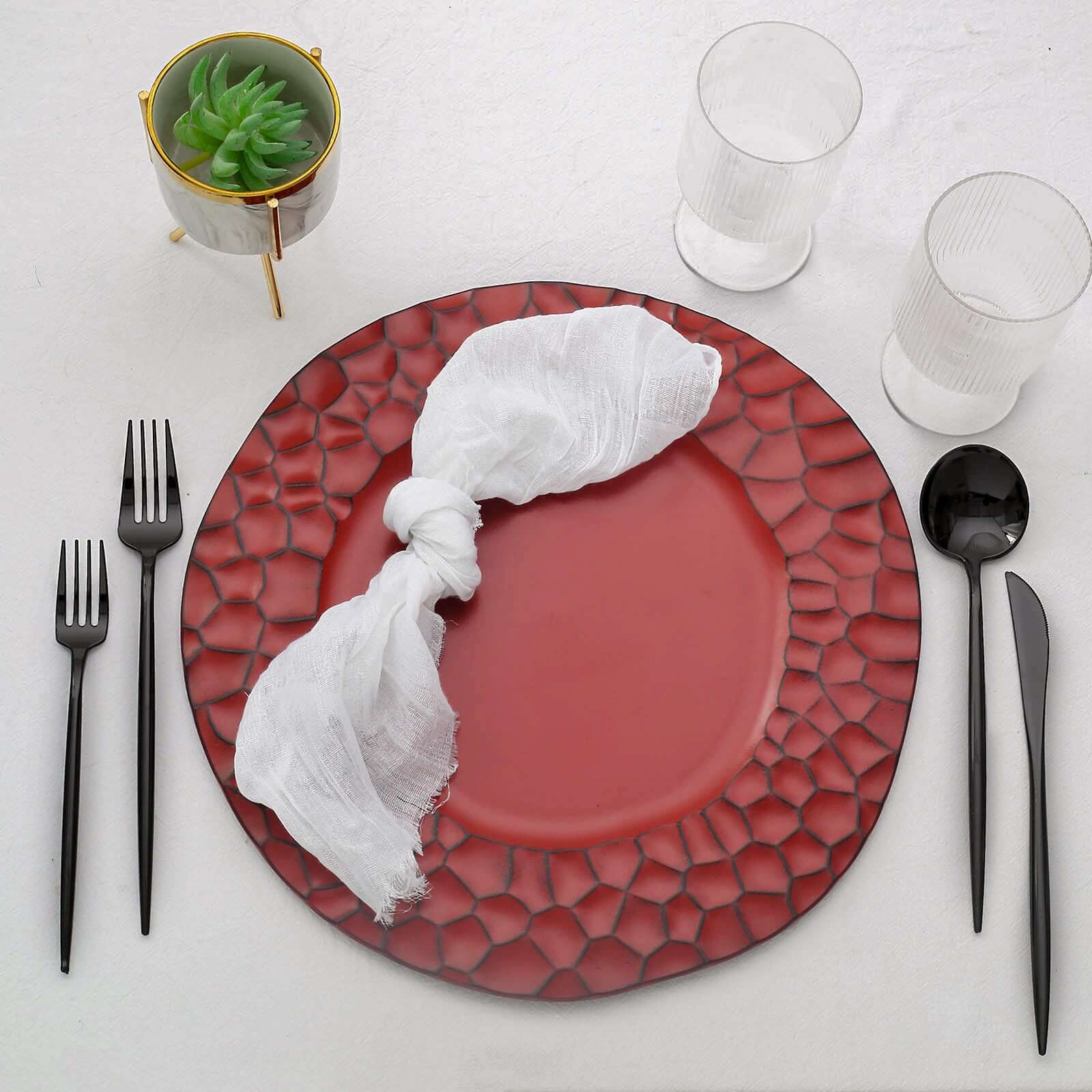 6-Pack Round Charger Plates 13" in Burgundy with Hammered Rim, Matte Finish Modern Dinner Charger Tableware