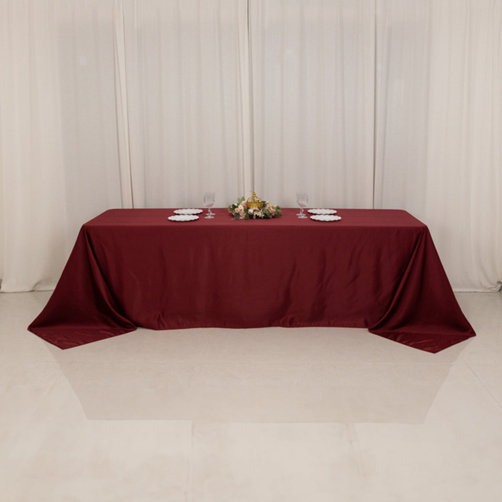 Lamour Satin 90"x156" Rectangle Tablecloth Burgundy - Luxurious, Soft Seamless Table Cover