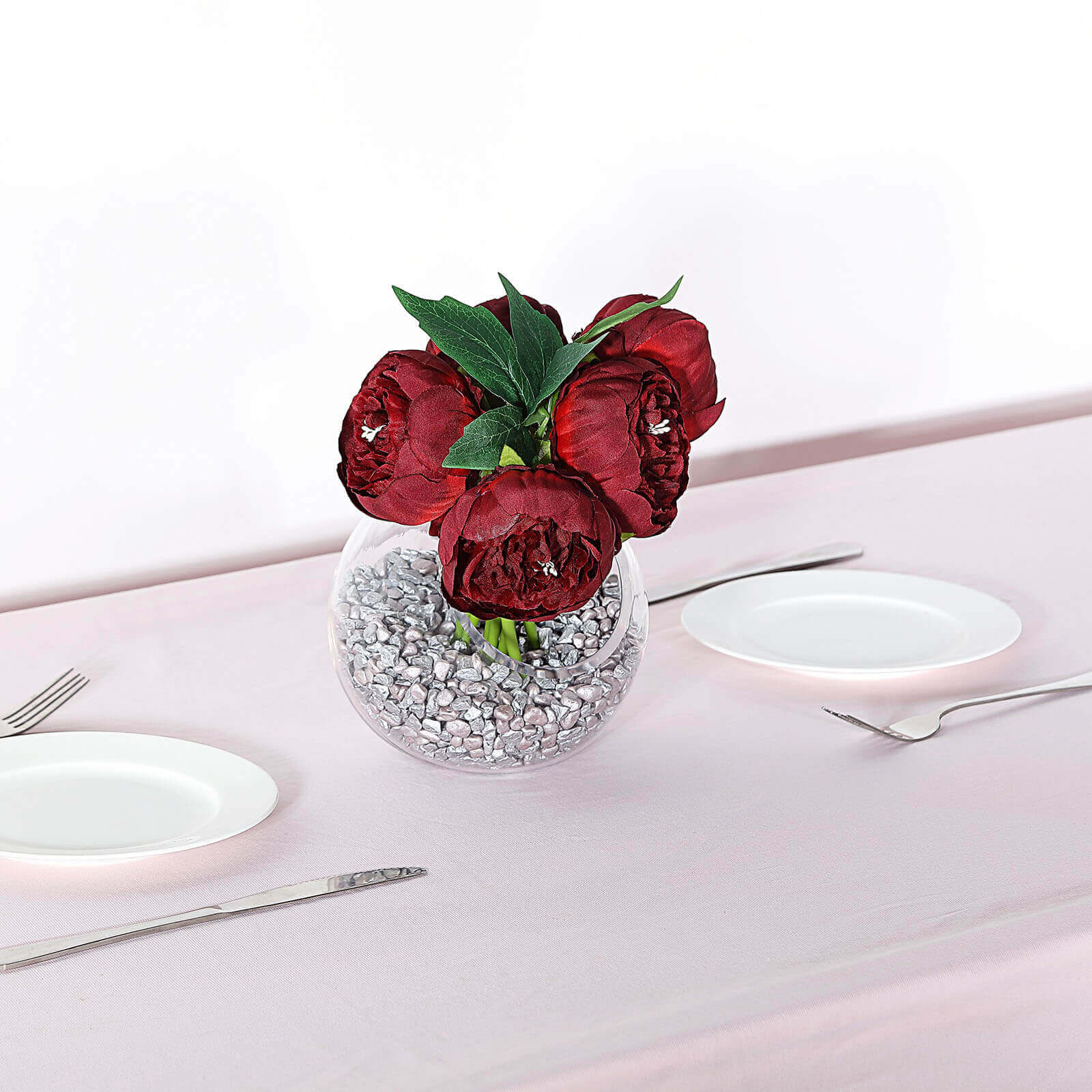 5 Flower Head Burgundy Peony Bouquet Artificial Silk Peonies Spray