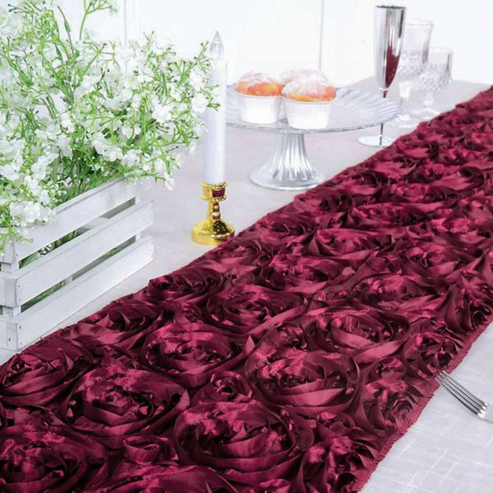 Rosette Satin 14"x108" Table Runner Burgundy - Grandiose Design