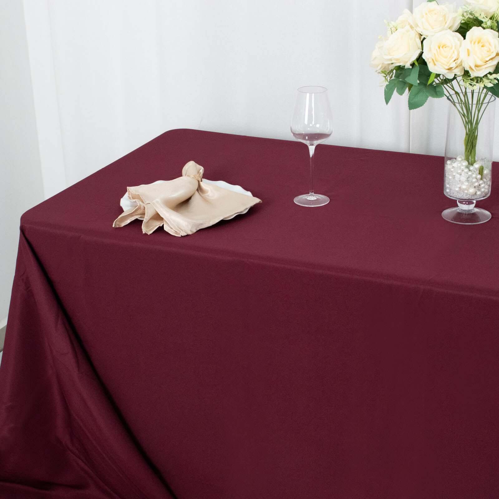 Premium Polyester 90"x156" Rectangle Tablecloth Burgundy - Seamless 220GSM Stain-Resistant Table Cover