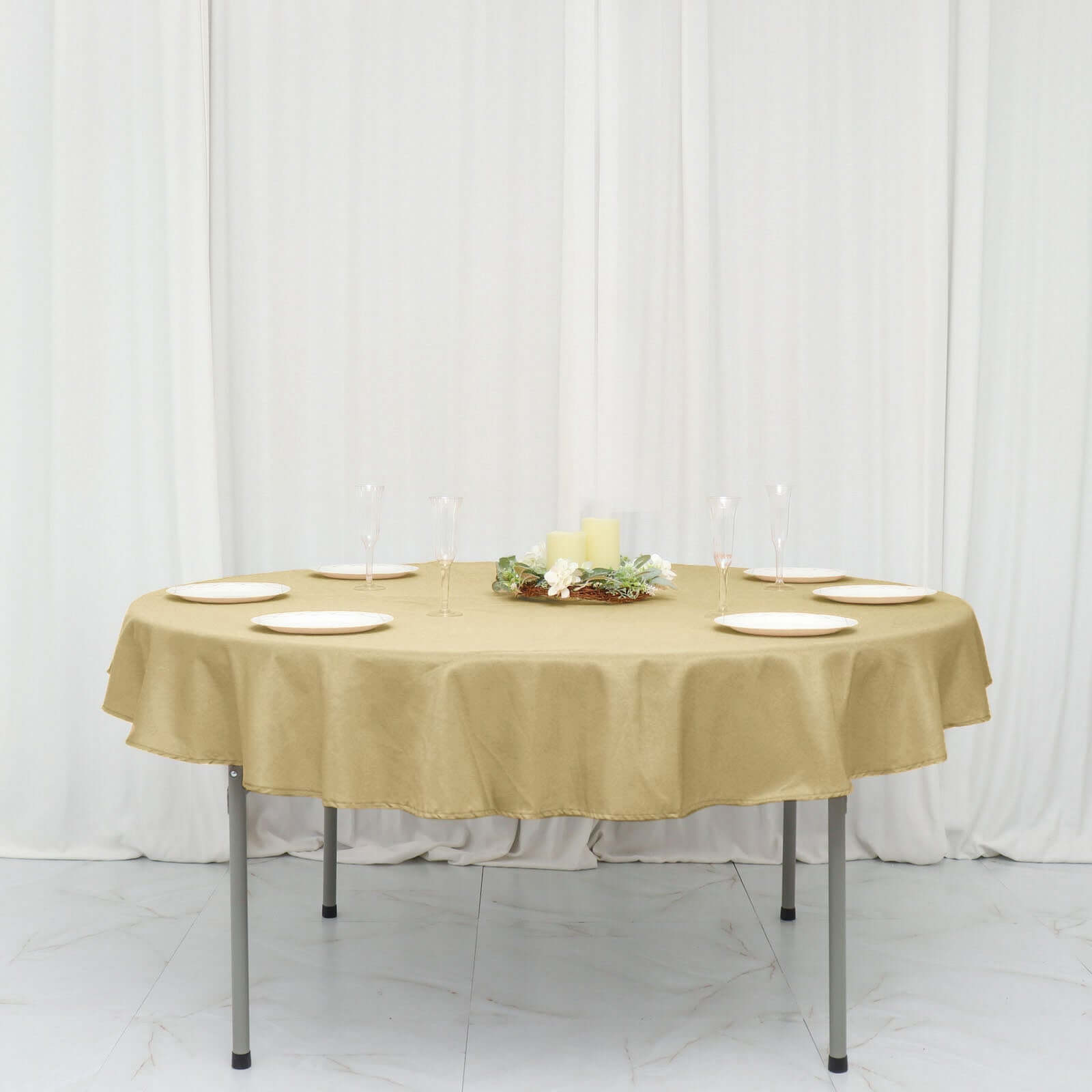 Polyester 70" Round Tablecloth Champagne - Durable & Wrinkle-Resistant Table Cover