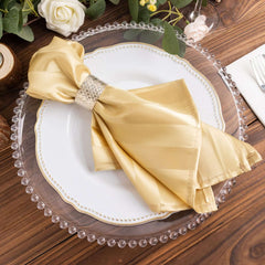 5 Pack Satin 20"x20" Napkins Champagne Glossy Stripes - Durable & Wrinkle-Free Cloth Napkins