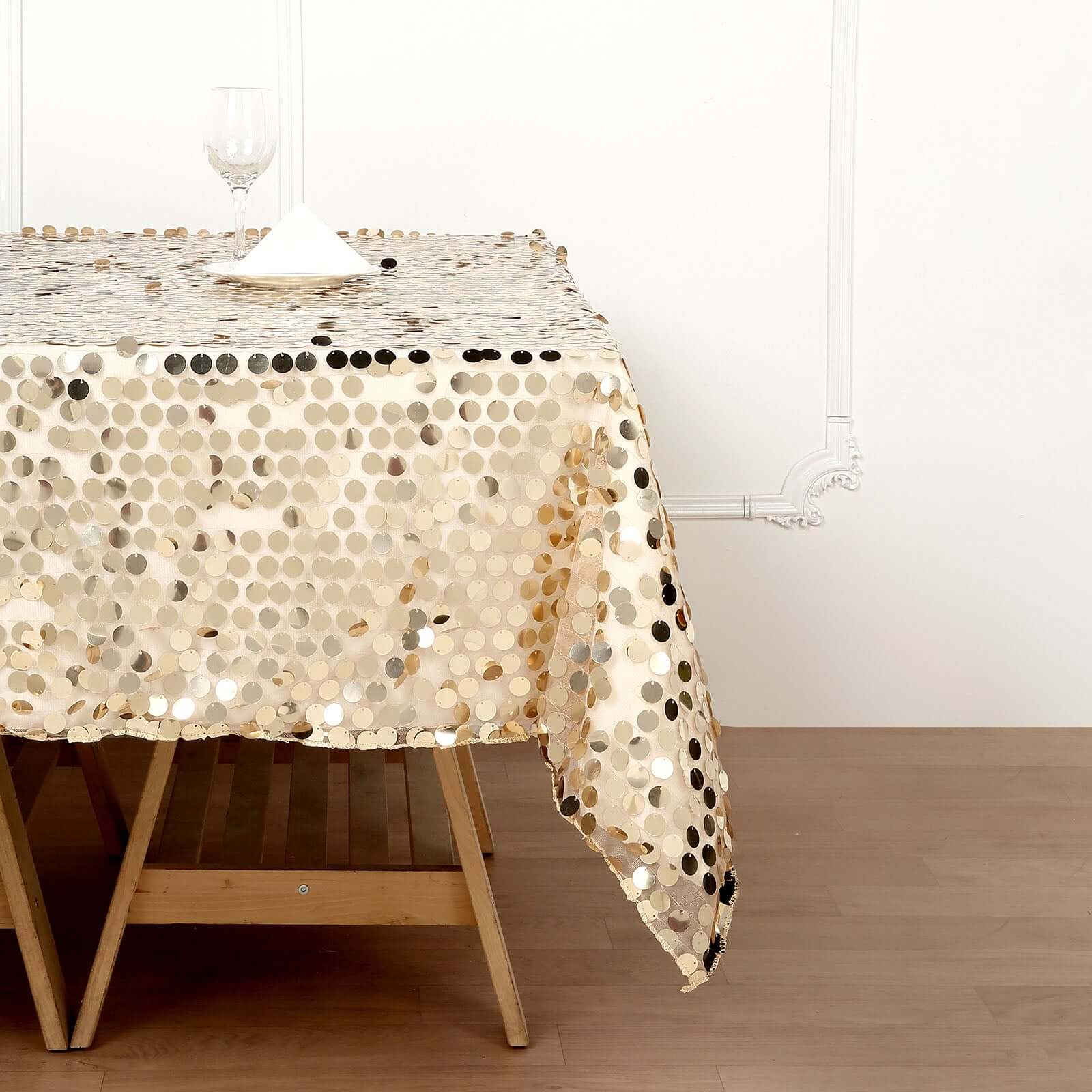 Sequin 72"x72" Table Overlay Square Tablecloth Champagne - Big Payette Table Cover