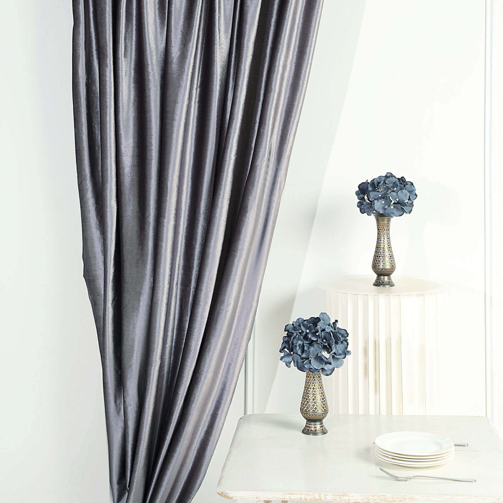 Charcoal Gray Crushed Velvet Backdrop Curtain – 8ft x 8ft Event Drape with Rod Pocket, Privacy Panel for Photo Booths & Events