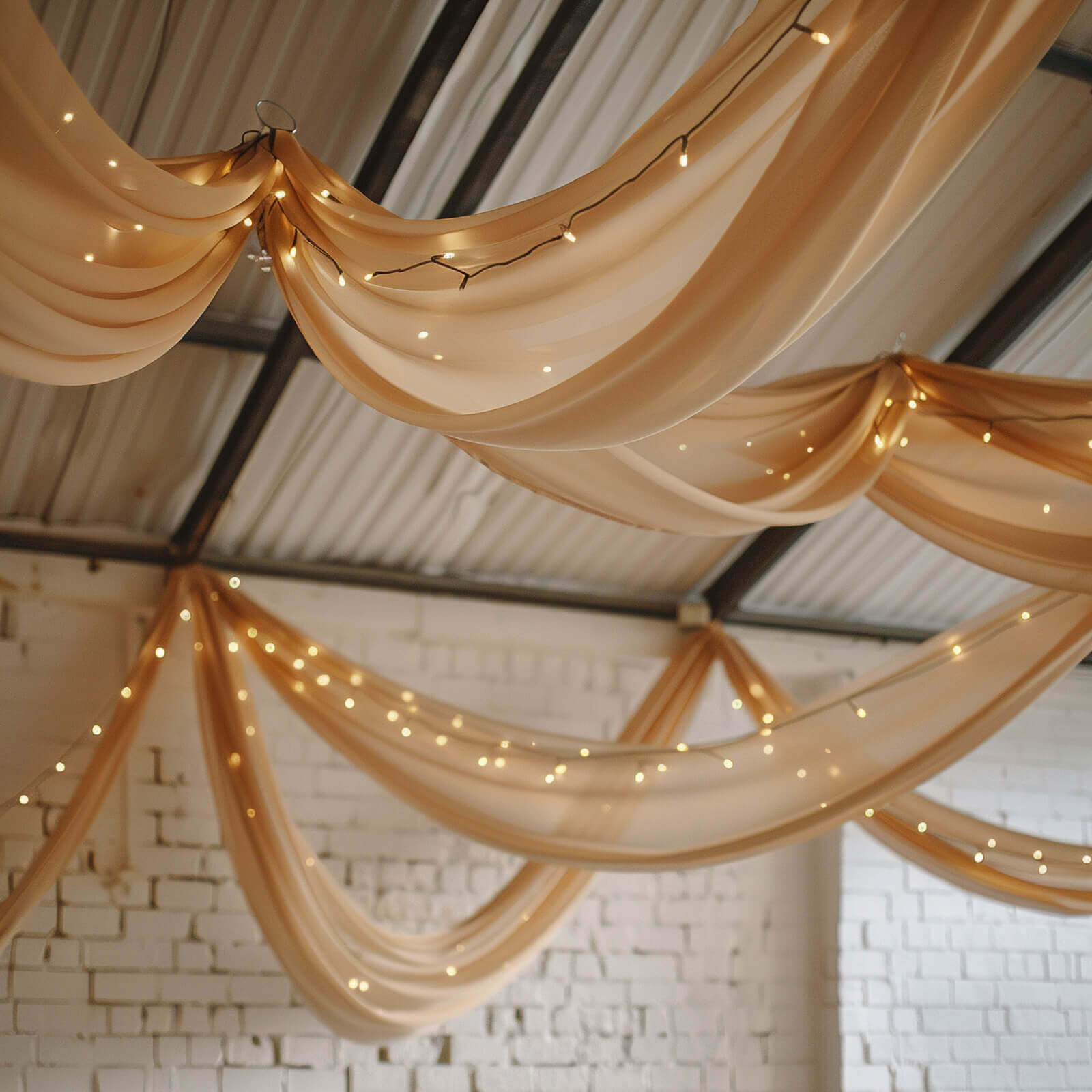 5ftx32ft Natural Chiffon Curtain Panel, Durable Flame Resistant Backdrop Ceiling Drapery With Rod Pocket