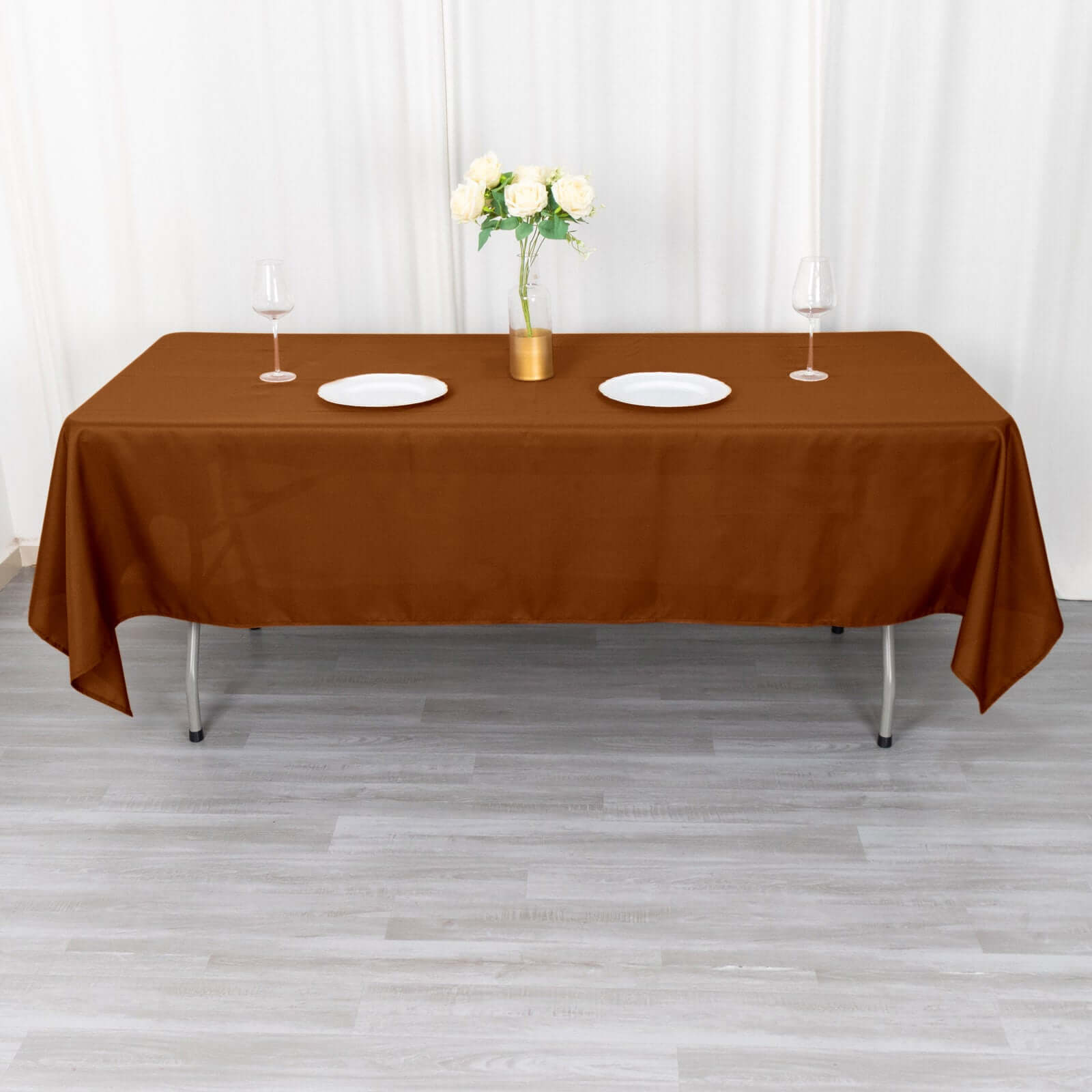 Polyester 60"x102" Rectangle Tablecloth Cinnamon Brown - Durable and Stylish Table Cover