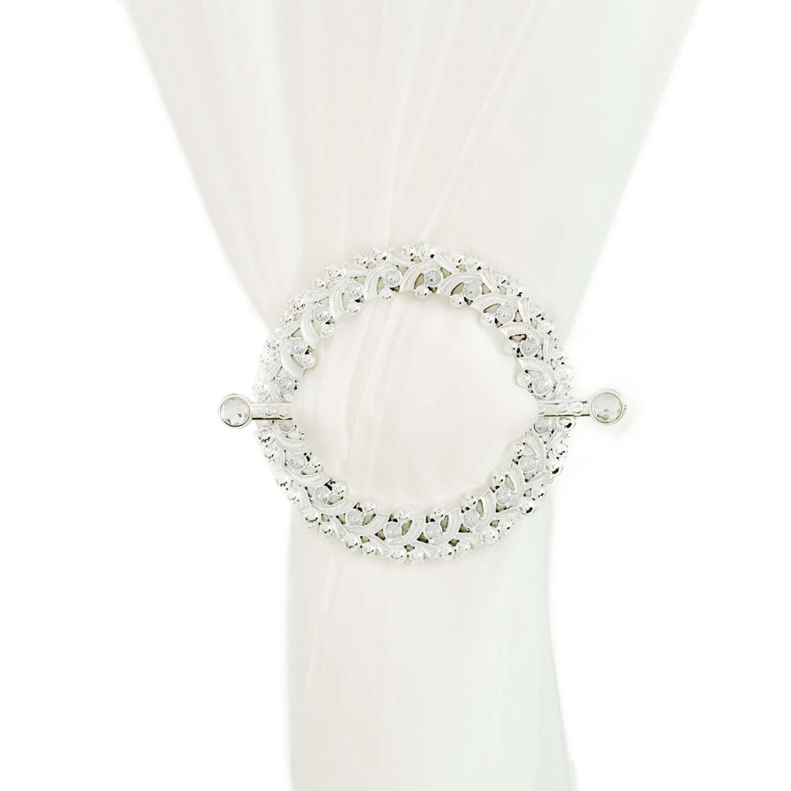 2 Pack 7" Silver Barrette Style Acrylic Crystal Curtain Tie Backs, Round Backdrop Drapery Brooch Holdbacks