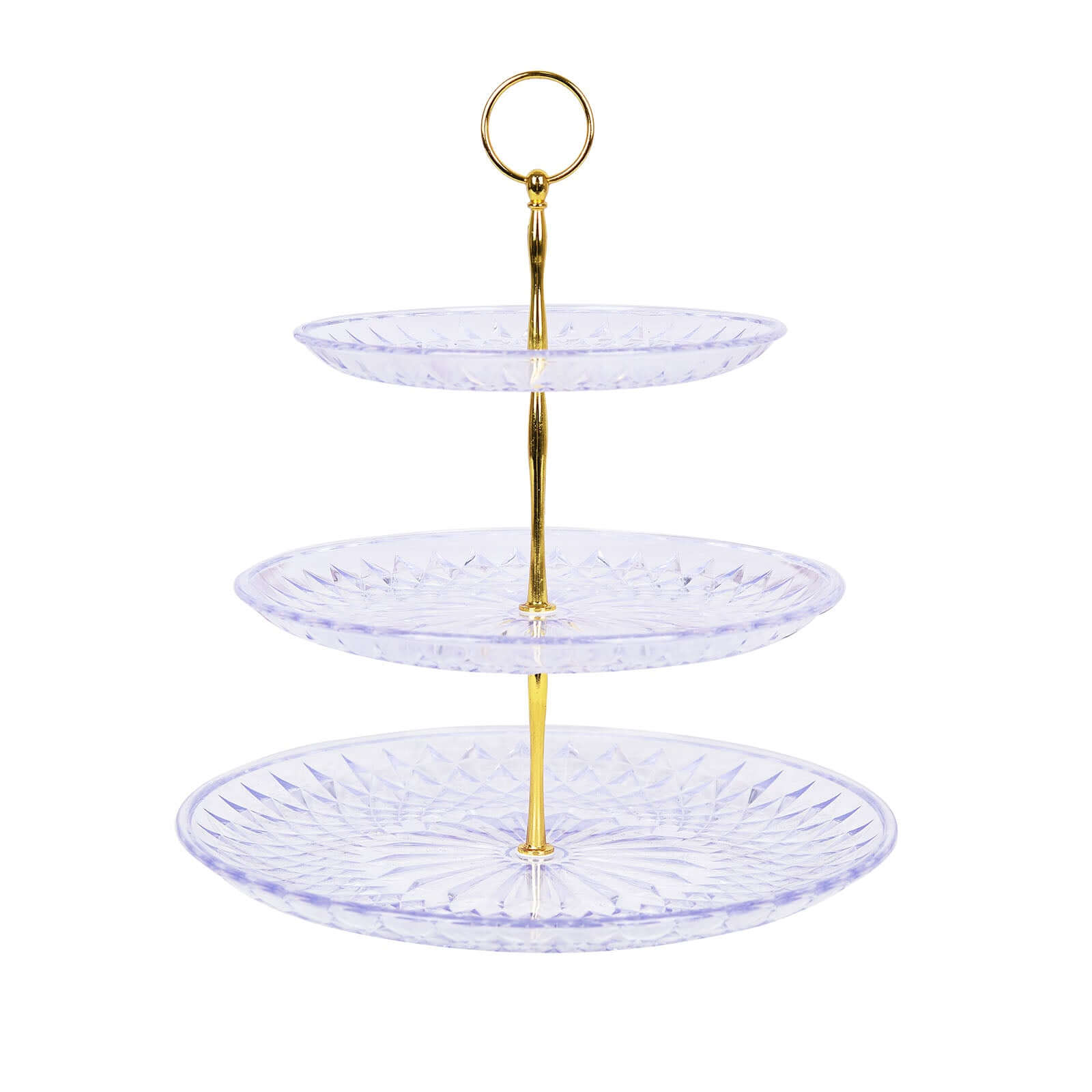 3-Tier Acrylic Cupcake Stand Clear - Sturdy Dessert Serving Tray Platter with Gold Top Handles for Classy Special Occasions & Dessert Buffets 12"