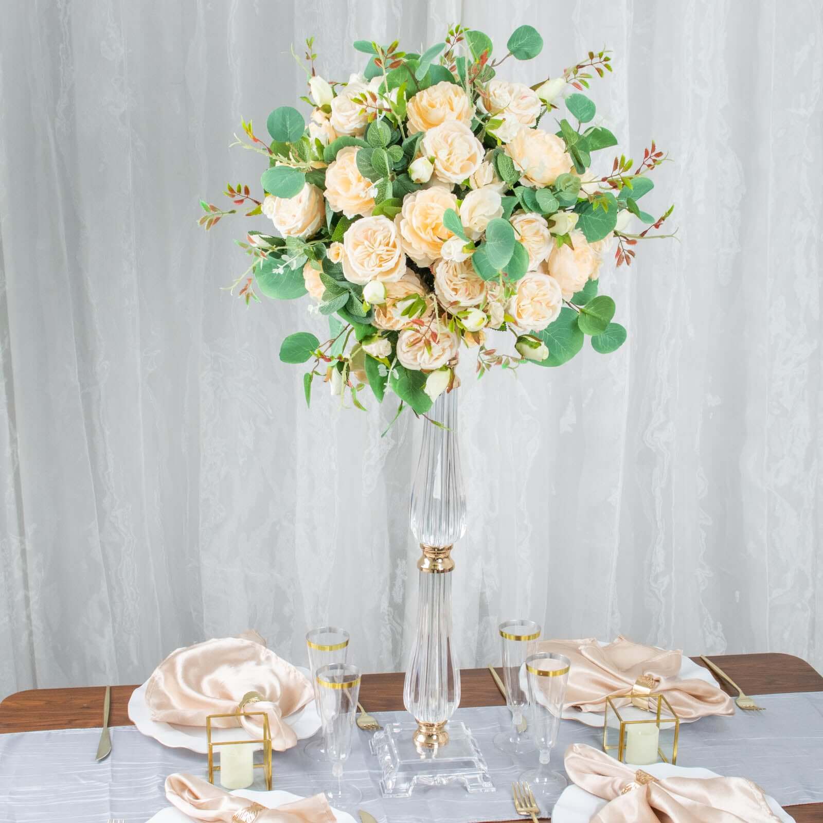 Acrylic Crystal Pillar Candle Stand Gold/Clear - Table Centerpiece and Wedding Flower Bowl Pedestal 24"