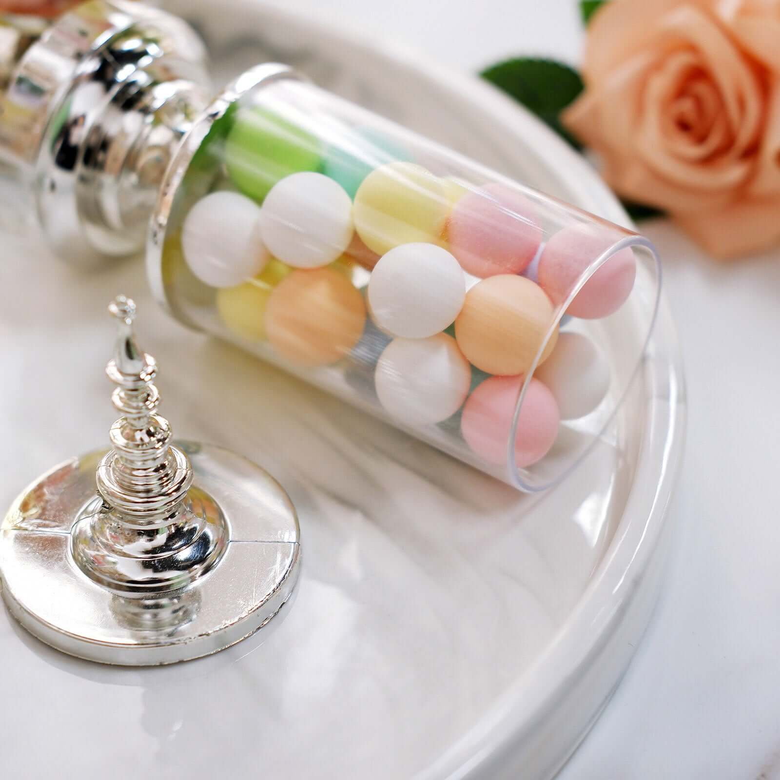 6-Pack Pillar Candy Jar Candy Container Clear/Silver - Decorative Apothecary Jars for Party Favors 7"