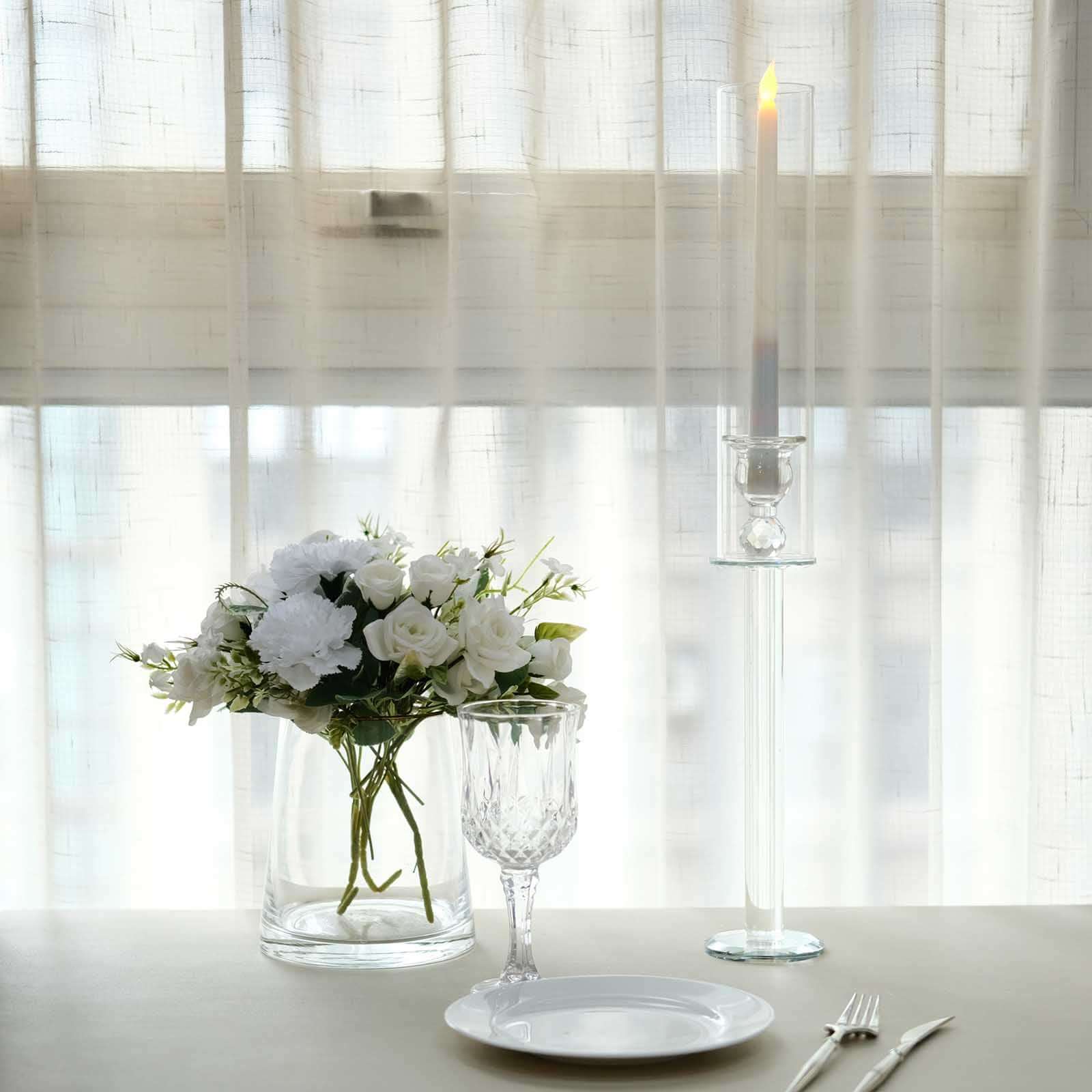 2-Pack Crystal Glass Hurricane Taper Candle Holders, Tall Decorative Candle Stands Clear Cylinder Chimney Tubes 22"