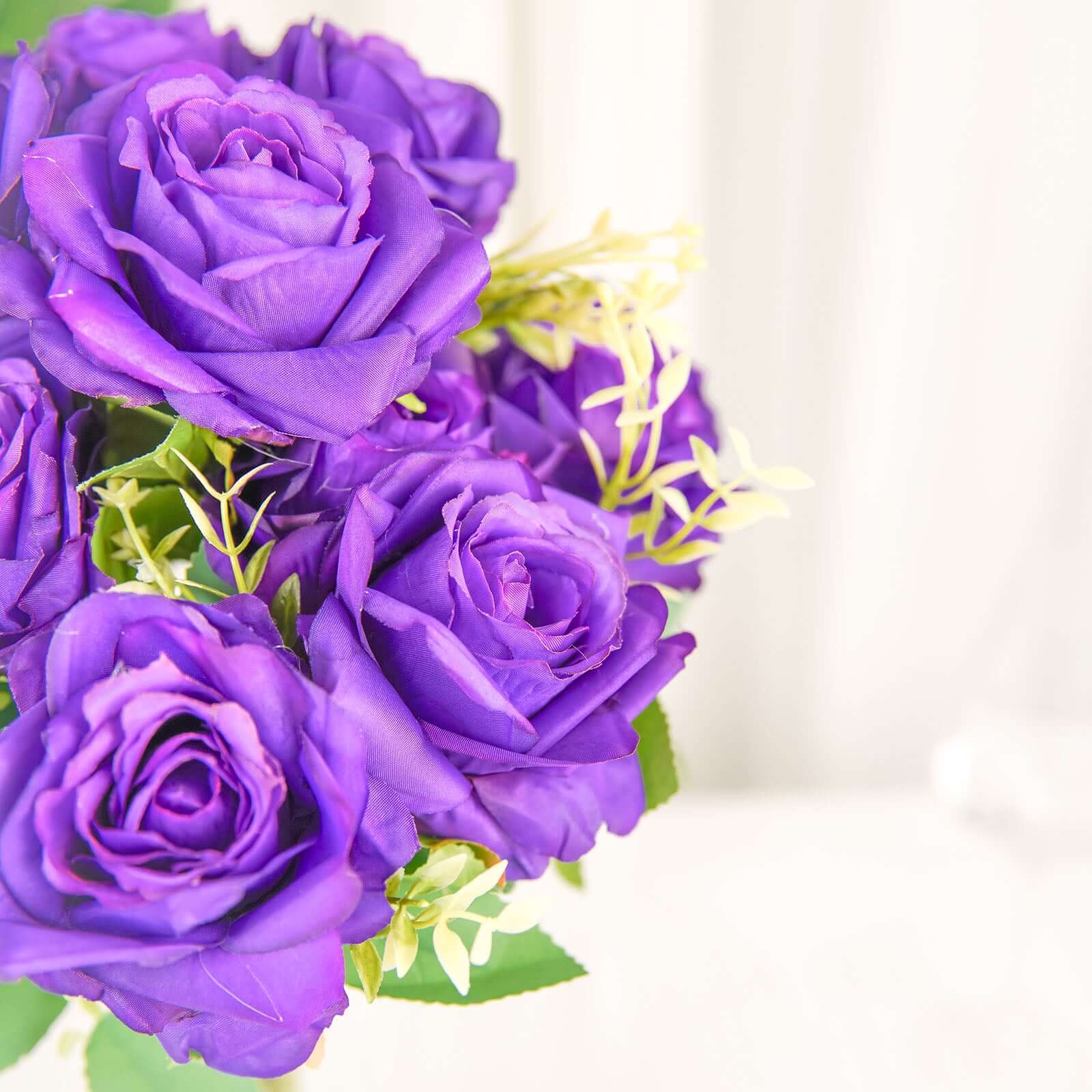 2 Bushes 18" Real Touch Purple Artificial Rose Flower Bouquet, Silk Long Stem Flower Arrangements