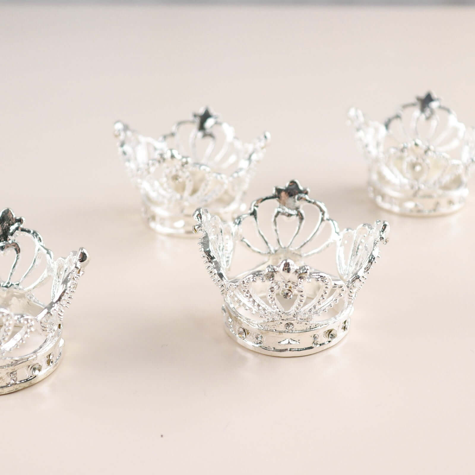 4 Pack Silver Metal Crown Rhinestone Napkin Rings, Royal Bling Napkin Holders