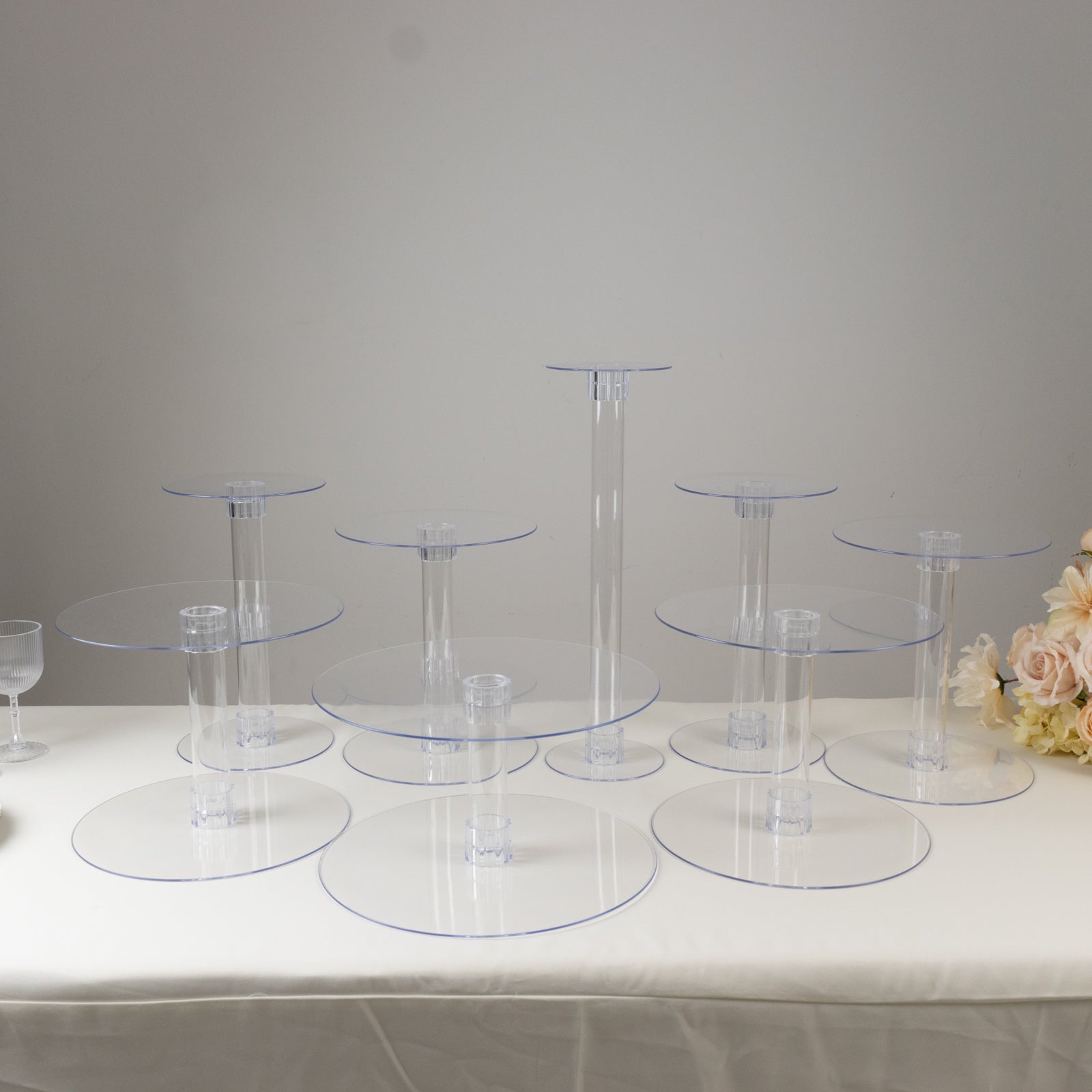 8-Tier Acrylic Cake Stand Set Clear - Assorted Sizes for Buffet Party Tables