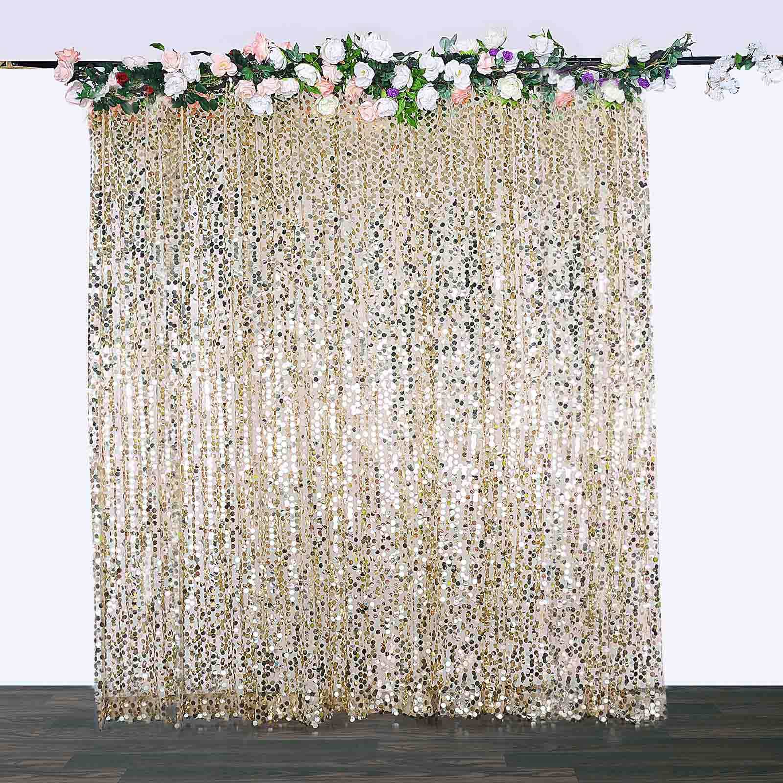8ftx8ft Champagne Big Payette Sequin Event Curtain Drapes, Backdrop Event Panel