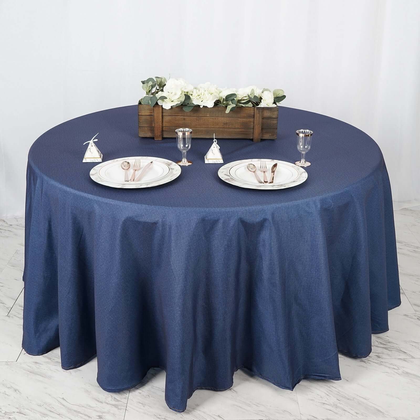 Polyester 120" Round Tablecloth Dark Blue - Seamless Faux Denim Design for Stylish Gatherings