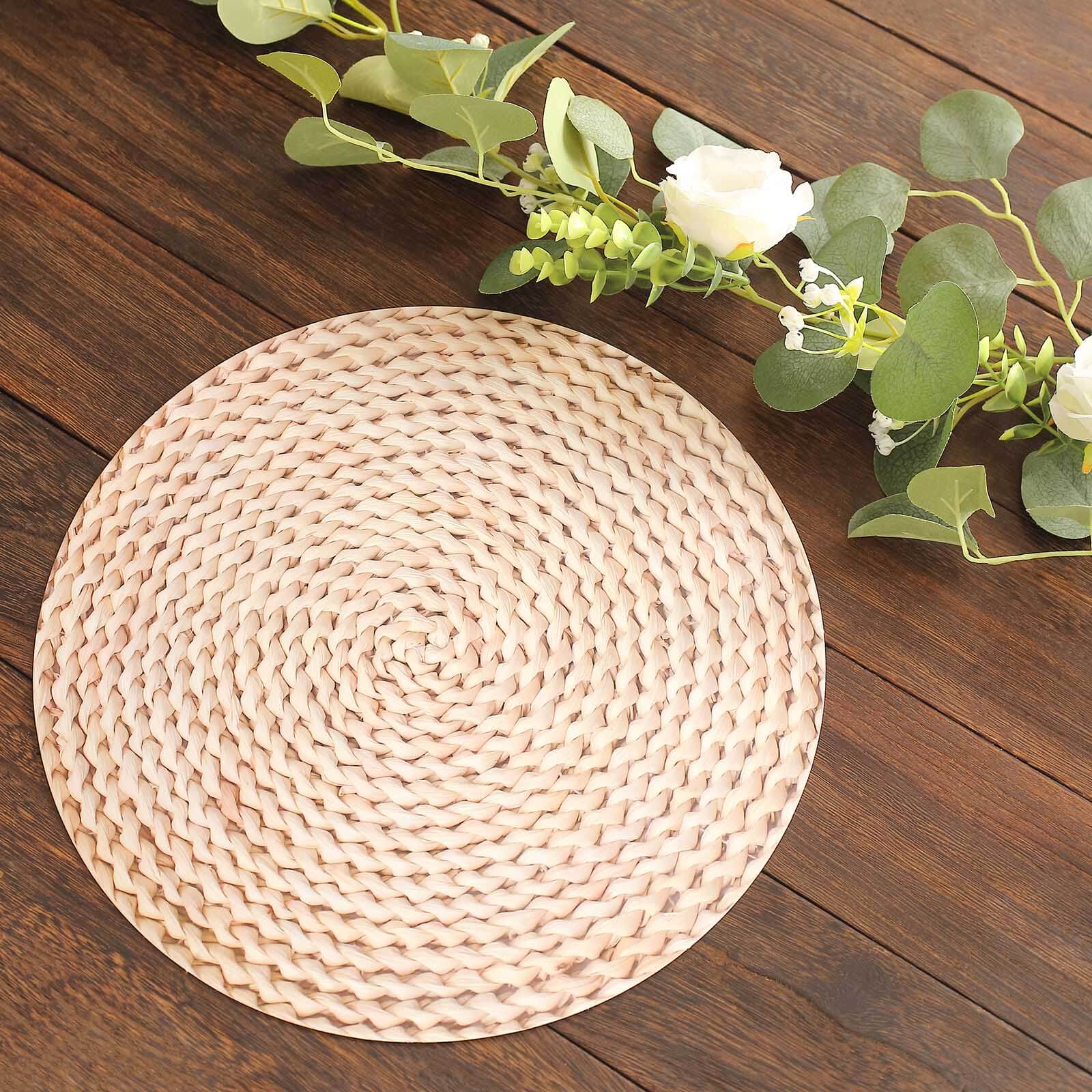 6-Pack Disposable Table Placemats in Wheat with Woven Rattan Print - 700GSM Cardboard Placemats for Rustic Themes & Outdoor Events 13"