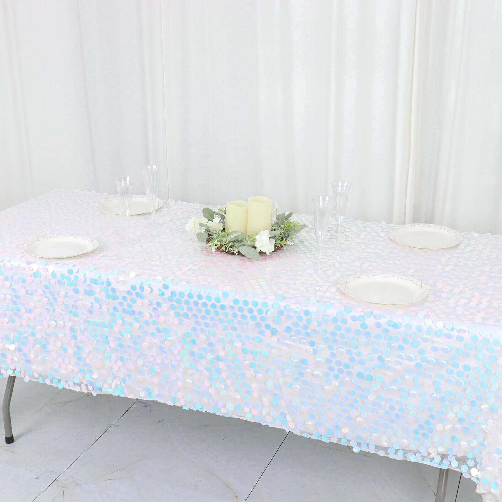 Sequin 60"x102" Rectangle Tablecloth Iridescent Blue - Big Payette Design for Modern Gatherings