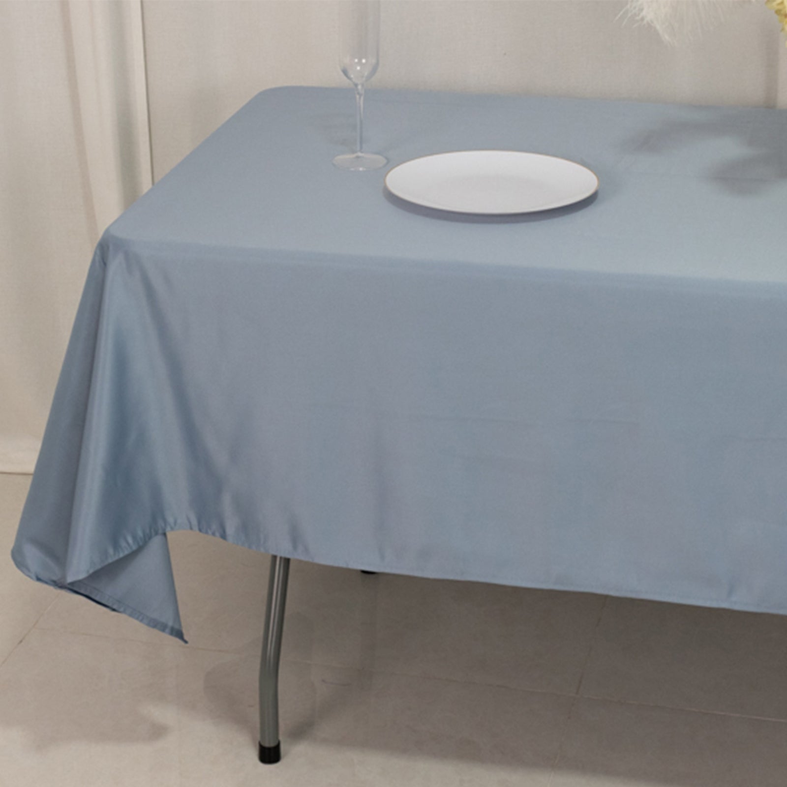 Lamour Satin 60"x102" Rectangle Tablecloth Dusty Blue - Durable & Silky Soft Feel Table Cover