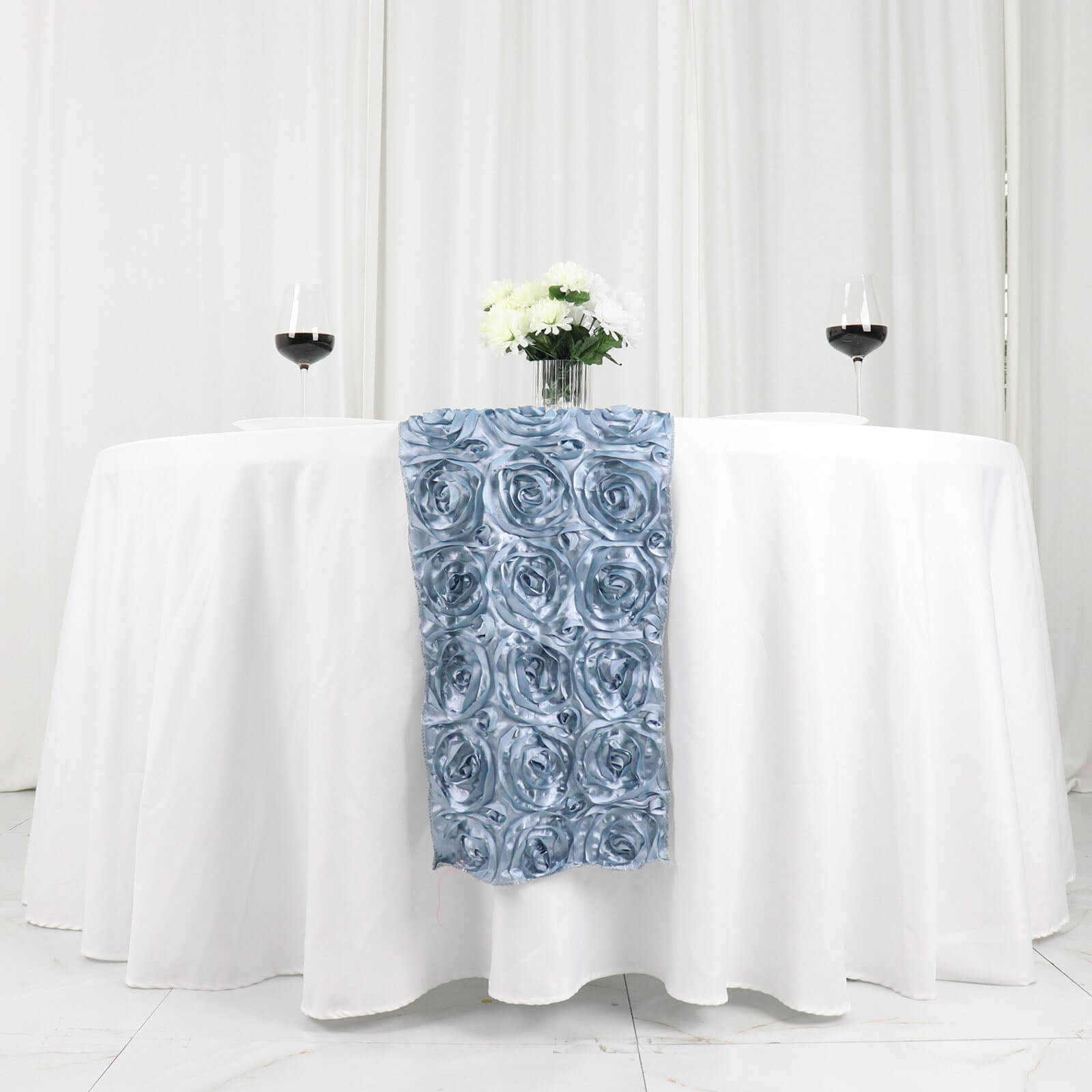 Rosette Satin 14"x108" Table Runner Dusty Blue - Grandiose Design