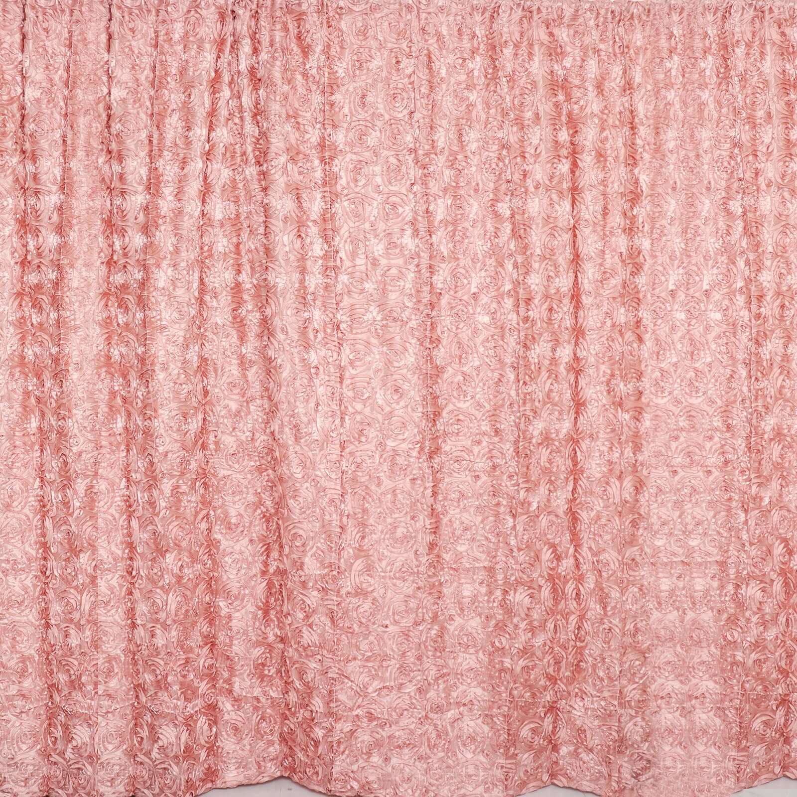 8ftx8ft Dusty Rose Satin Rosette Event Curtain Drapes, Backdrop Event Panel