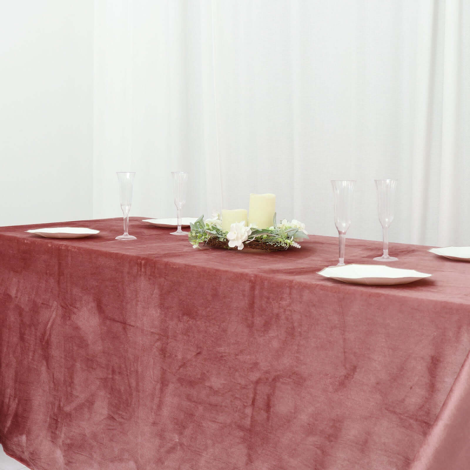 Premium Velvet 90"x156" Rectangle Tablecloth Dusty Rose - Reusable Soft & Seamless Table Cover
