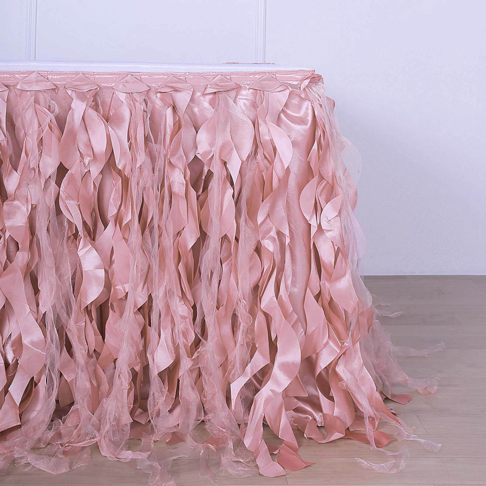 Taffeta 14ft Table Skirt Dusty Rose - Cascading Curly Willow Style Table Cover