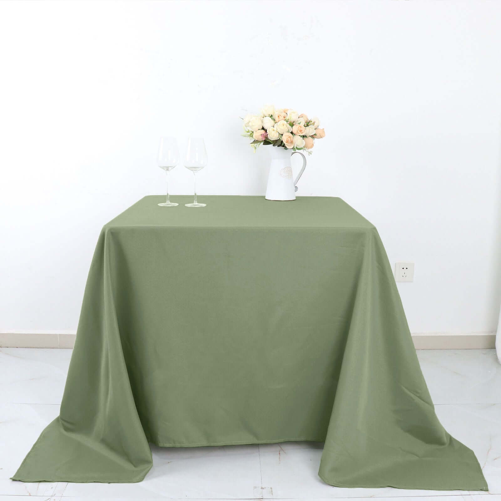 Polyester Square 90"x90" Tablecloth Dusty Sage Green - Wrinkle-Resistant & Durable Table Cover