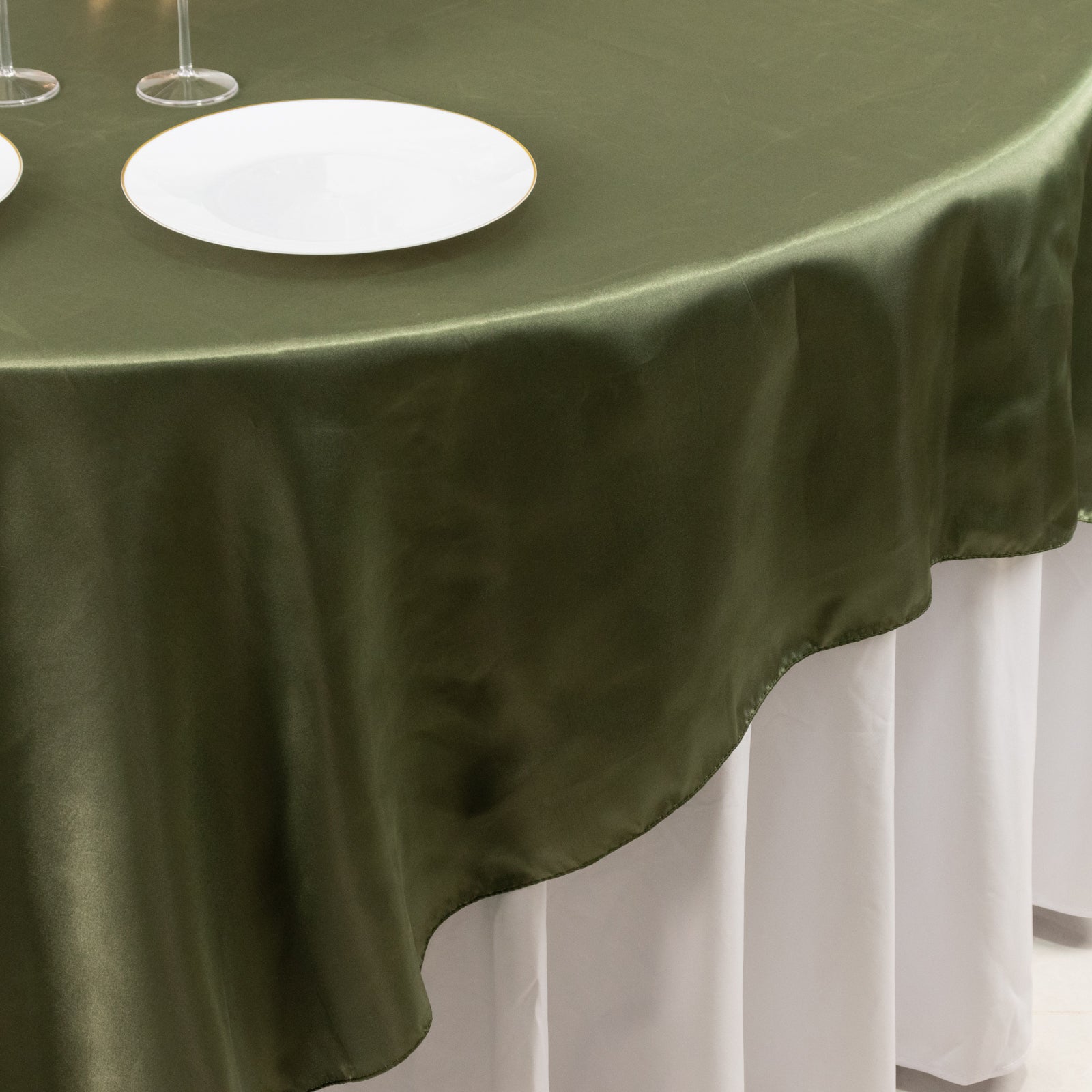 Satin 90"x90" Table Overlay Square Tablecloth Dusty Sage Green - Smooth Finish Table Topper