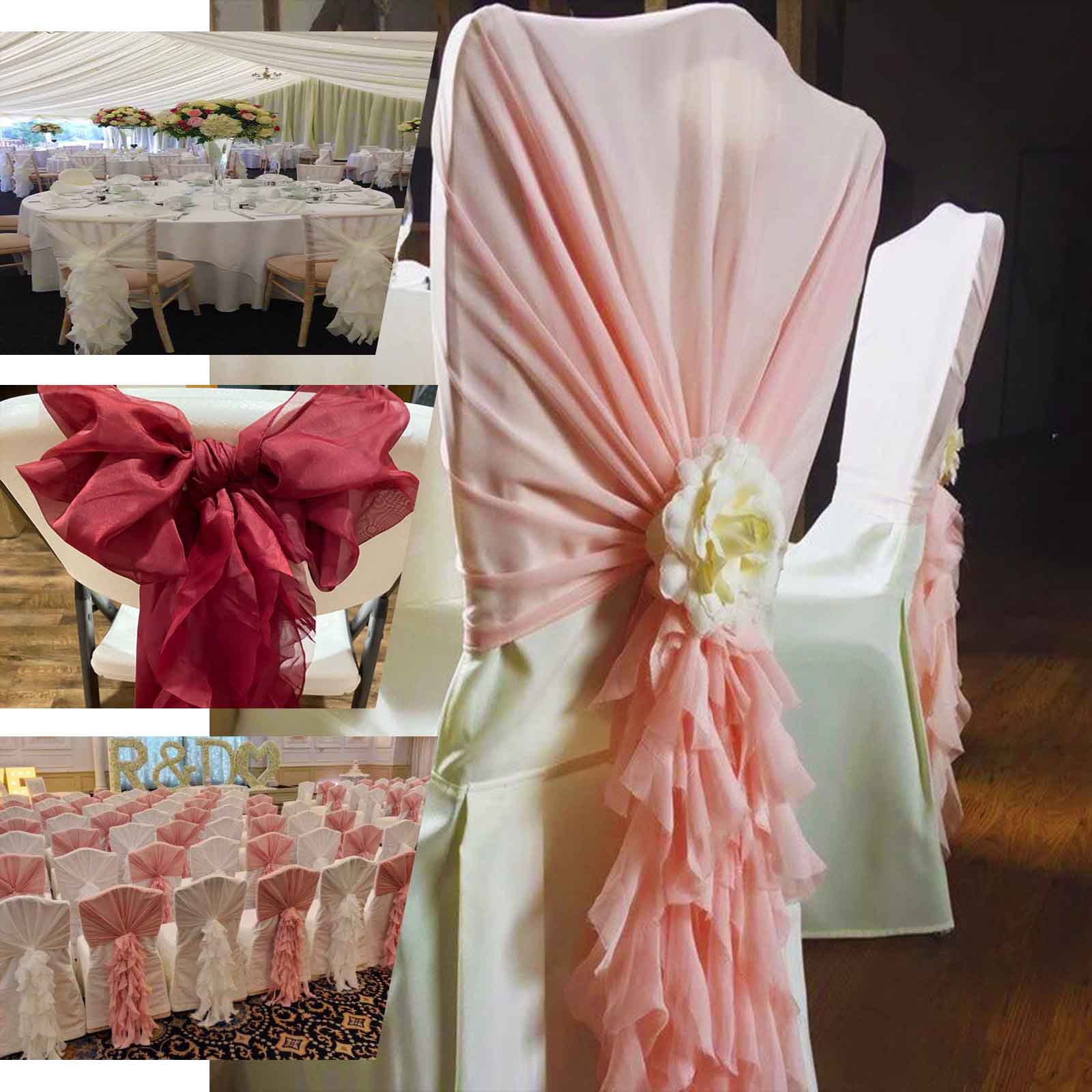 1 Set Chiffon Hoods Chair Sashes with Willow Ruffles Design Burgundy - Stylish Chair Bow Decor