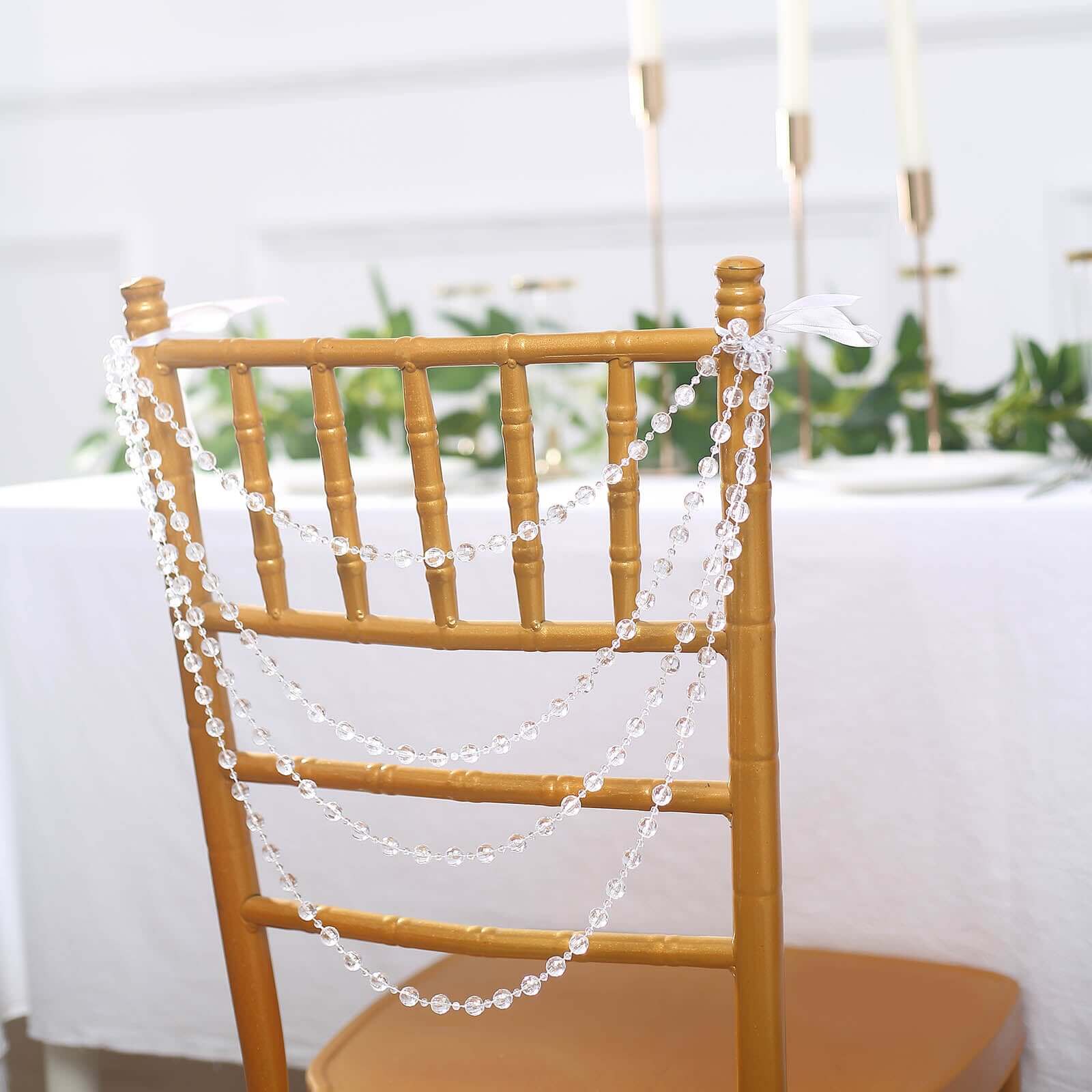 Faux Pearl Beaded 16" Chair Back Garland Sash Clear Gatsby-Inspired Style - Pre-Tied Chic Wedding Decor for Chiavari Chairs