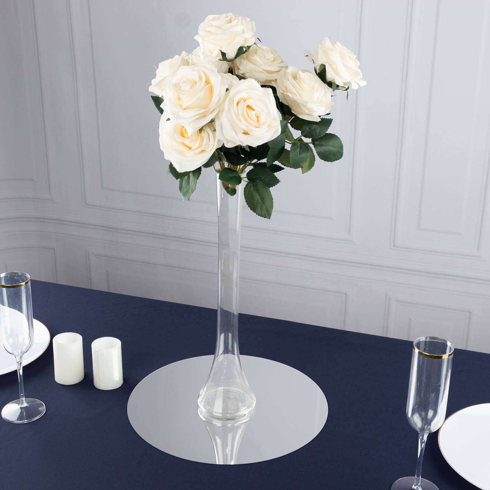 6-Pack Glass Eiffel Tower Vases Clear with Round Base - Tall Skinny Flower Bud Wedding Centerpieces 16"