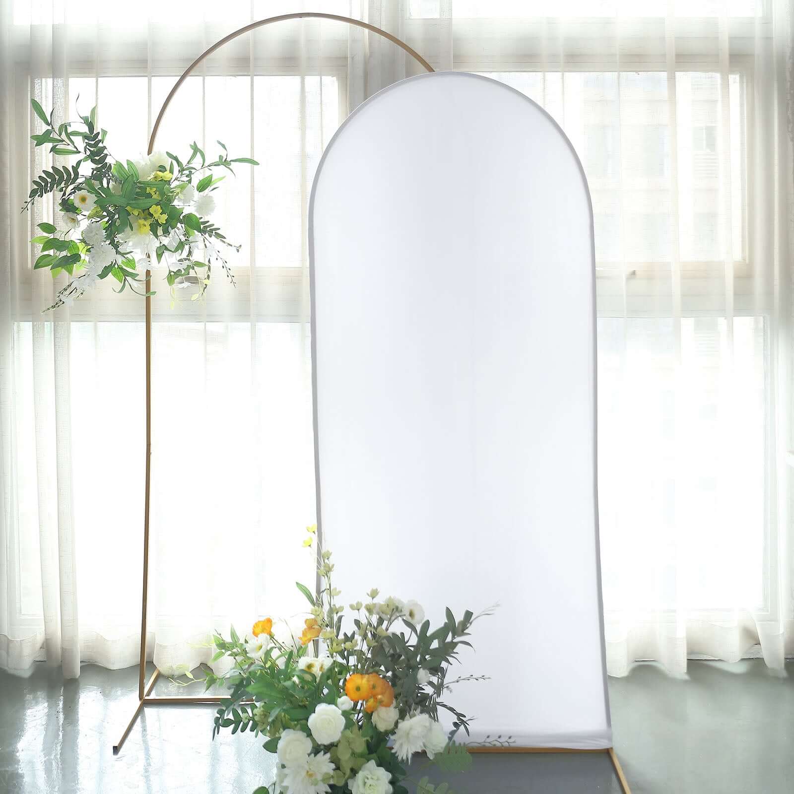 6ft Matte White Spandex Fitted Chiara Backdrop Stand Cover For Round Top Wedding Arch