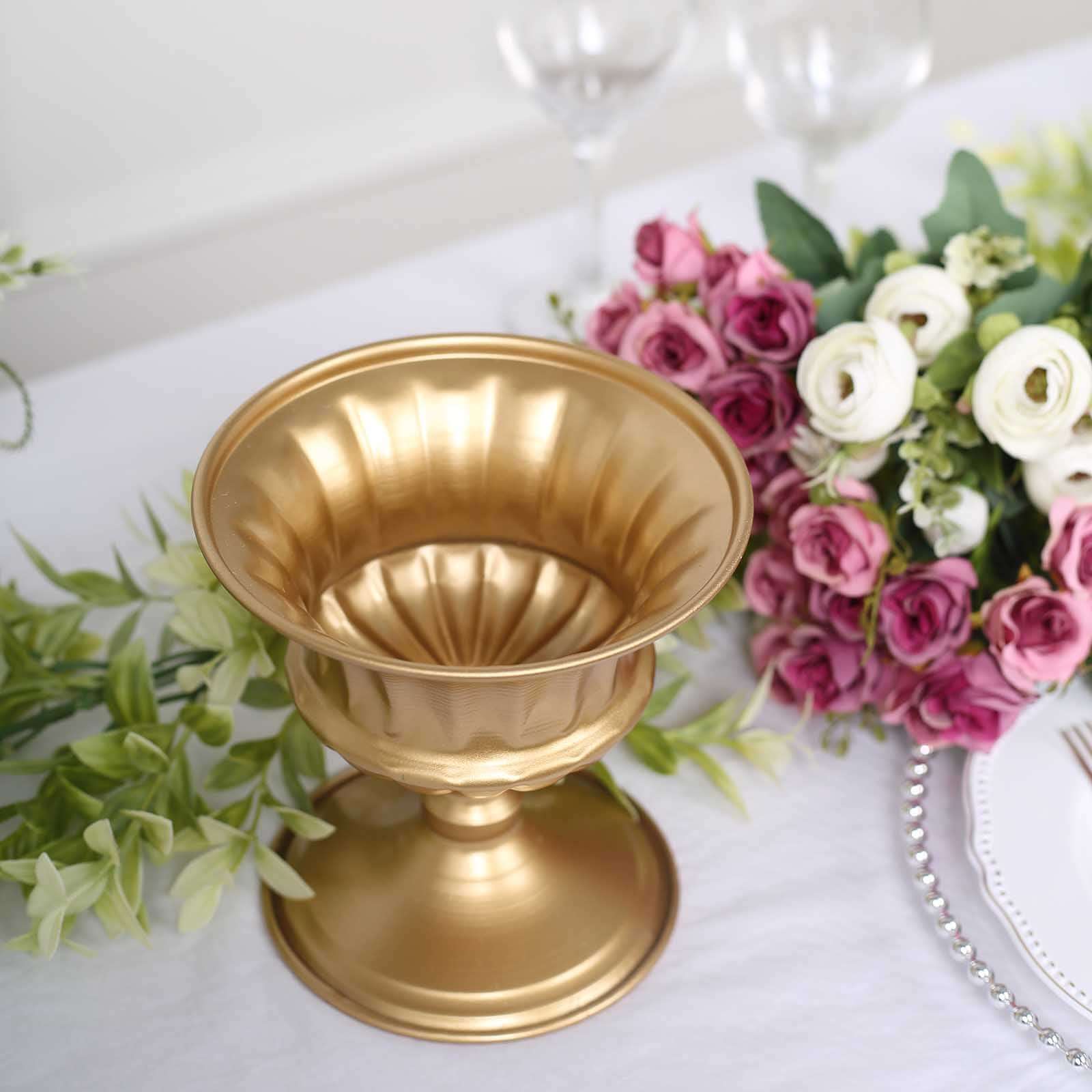 2-Pack Metal Pedestal Flower Vases Roman Style Gold - Sophisticated Mini Compote Vase for Table Settings 6"