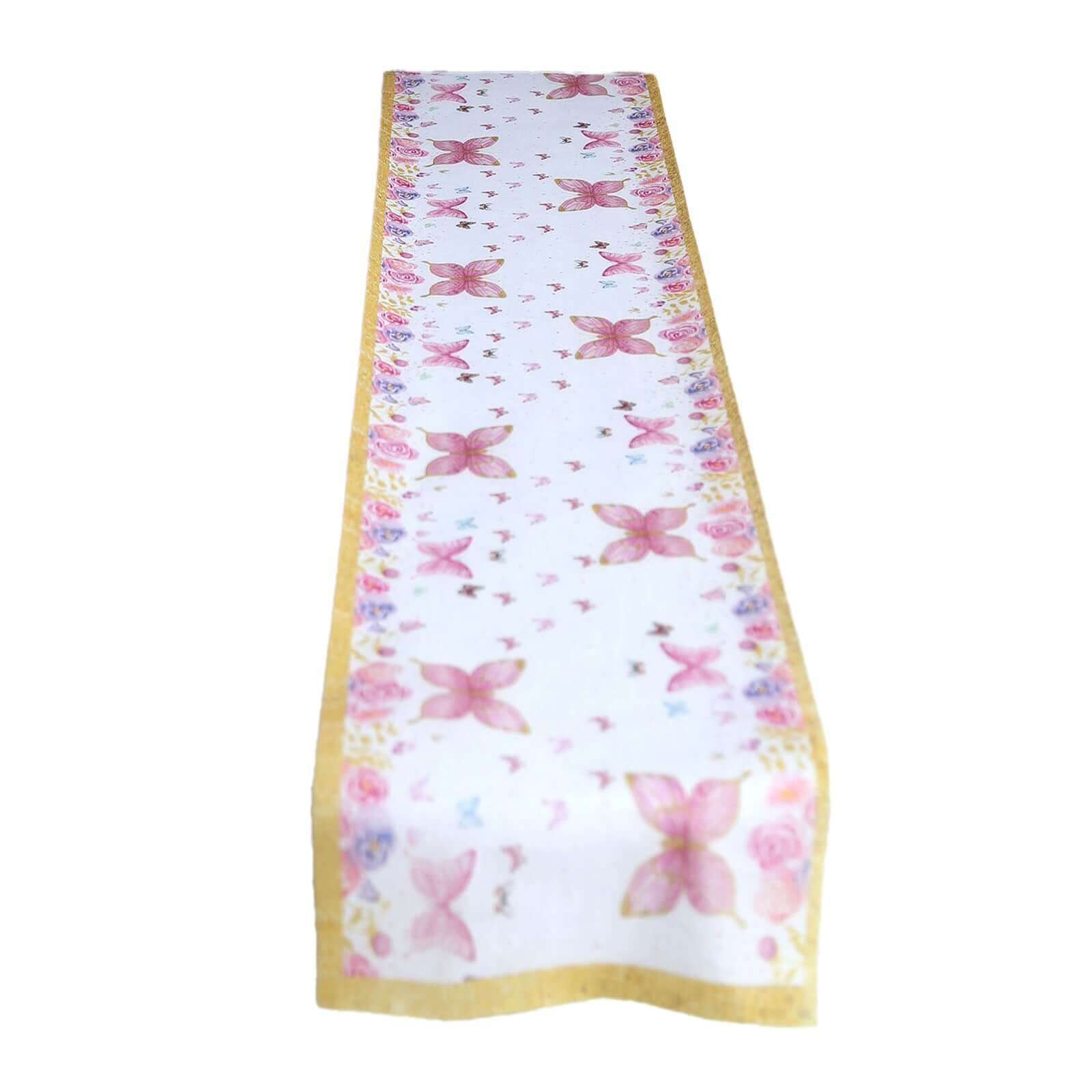 5 Pack Disposable Table Runners 11"x108" White with Pink Butterflies - Non-woven Stylish Spring Summer Dining Decor