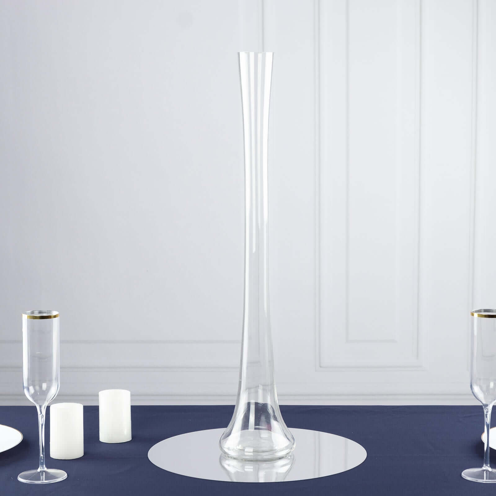 6-Pack Glass Eiffel Tower Vases Clear with Round Base - Tall Skinny Flower Bud Wedding Centerpieces 24"