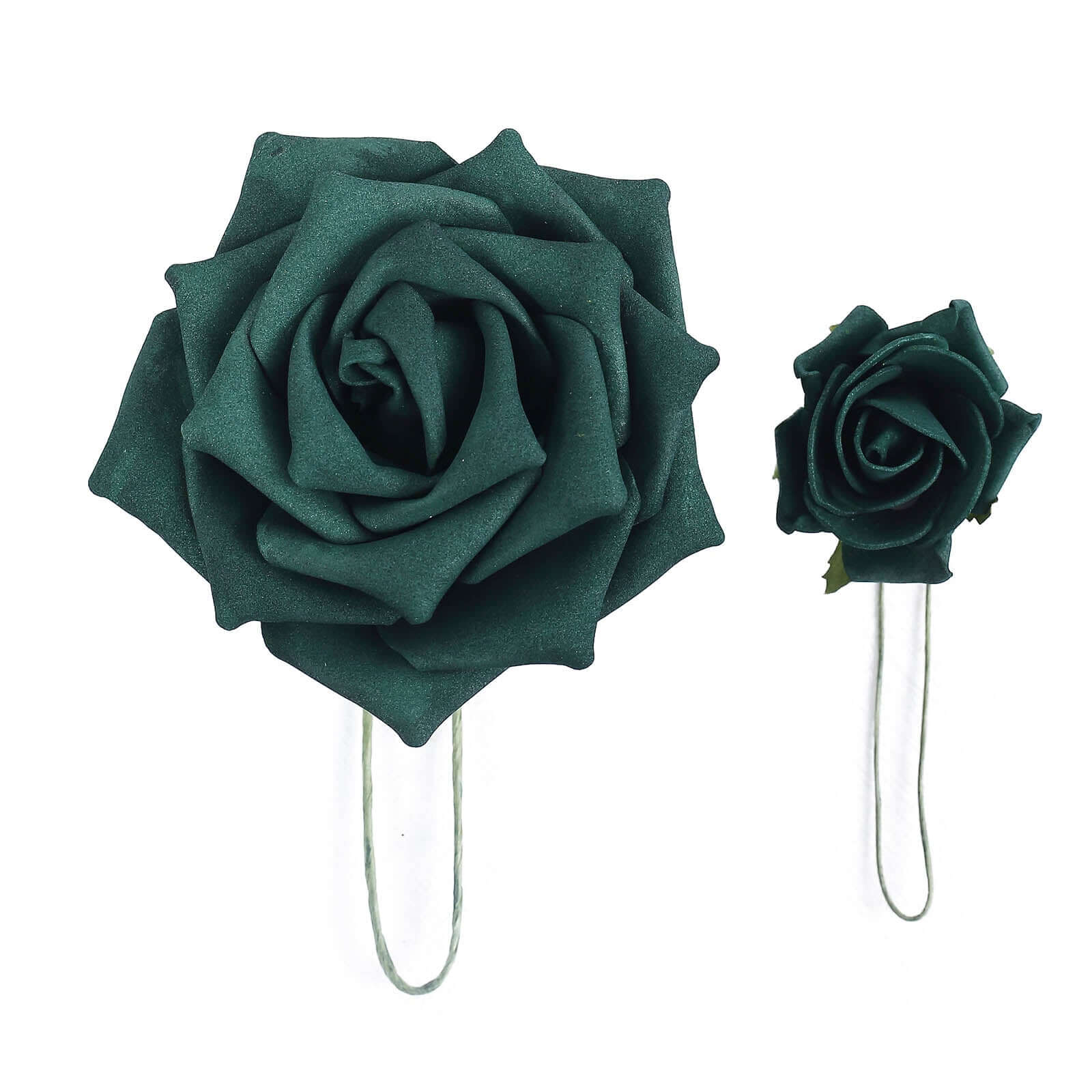 24 Roses 5" Hunter Emerald Green Artificial Foam Flowers With Stem Wire and Leaves