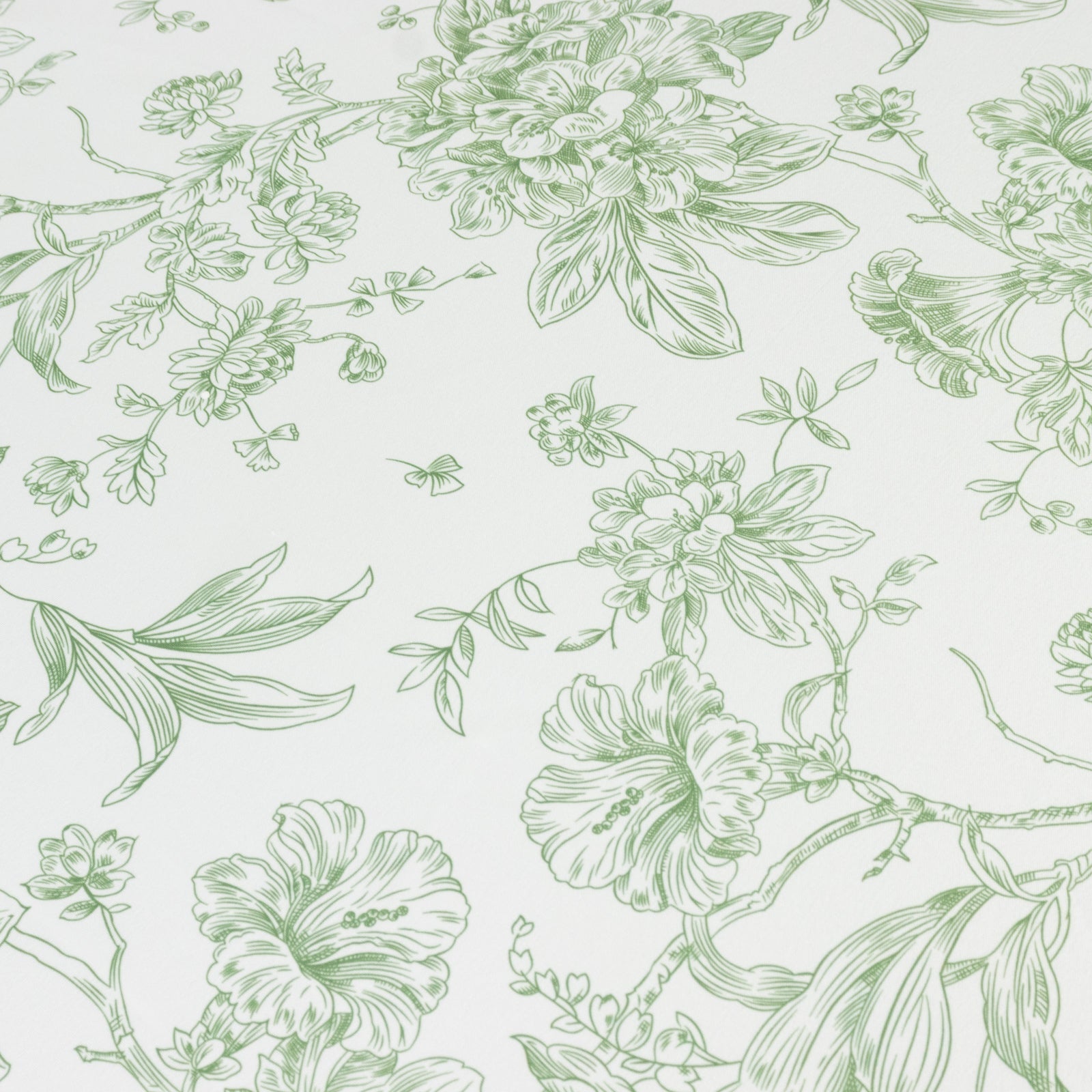 Polyester 90" Round Tablecloth White - Dusty Sage Green French Toile Pattern for Chic Weddings