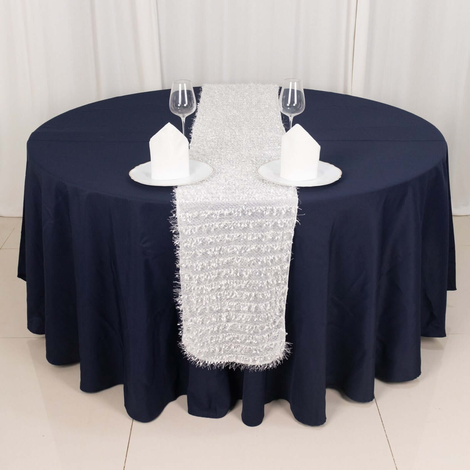 Polyester 12"x108" Table Runner White - Fringe Shag Table Decor
