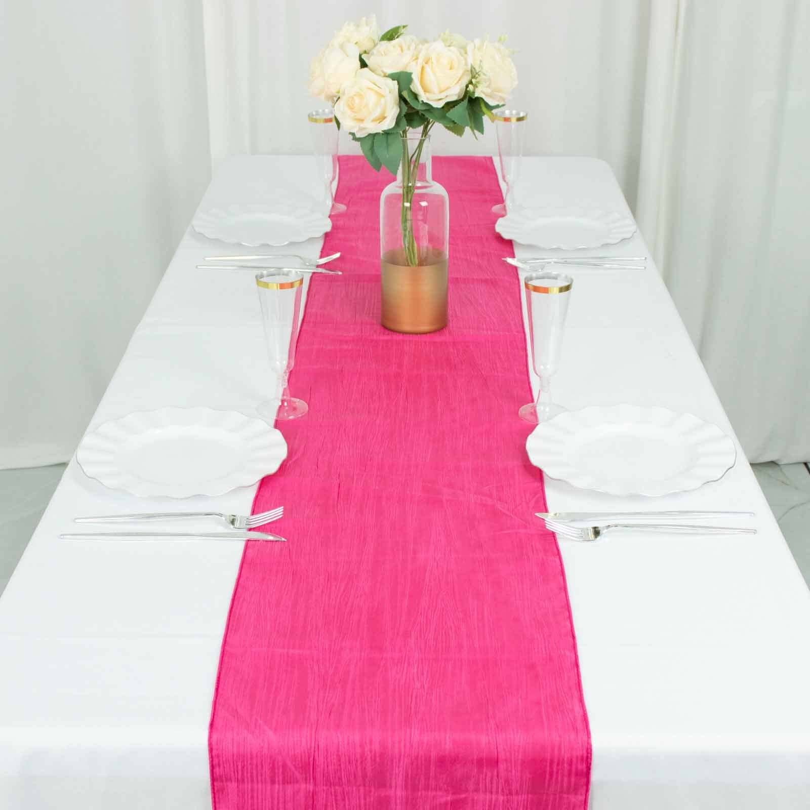 Taffeta 12"x108" Table Runner Fuchsia - Accordion Crinkle Design