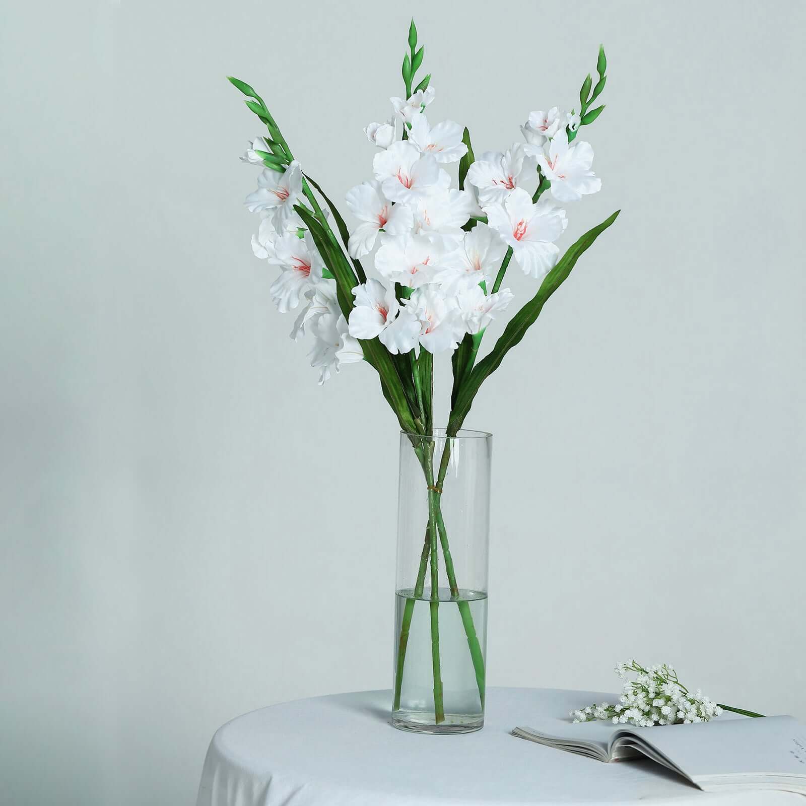 3 Stems 36" Tall White Artificial Silk Gladiolus Flower Spray Bush