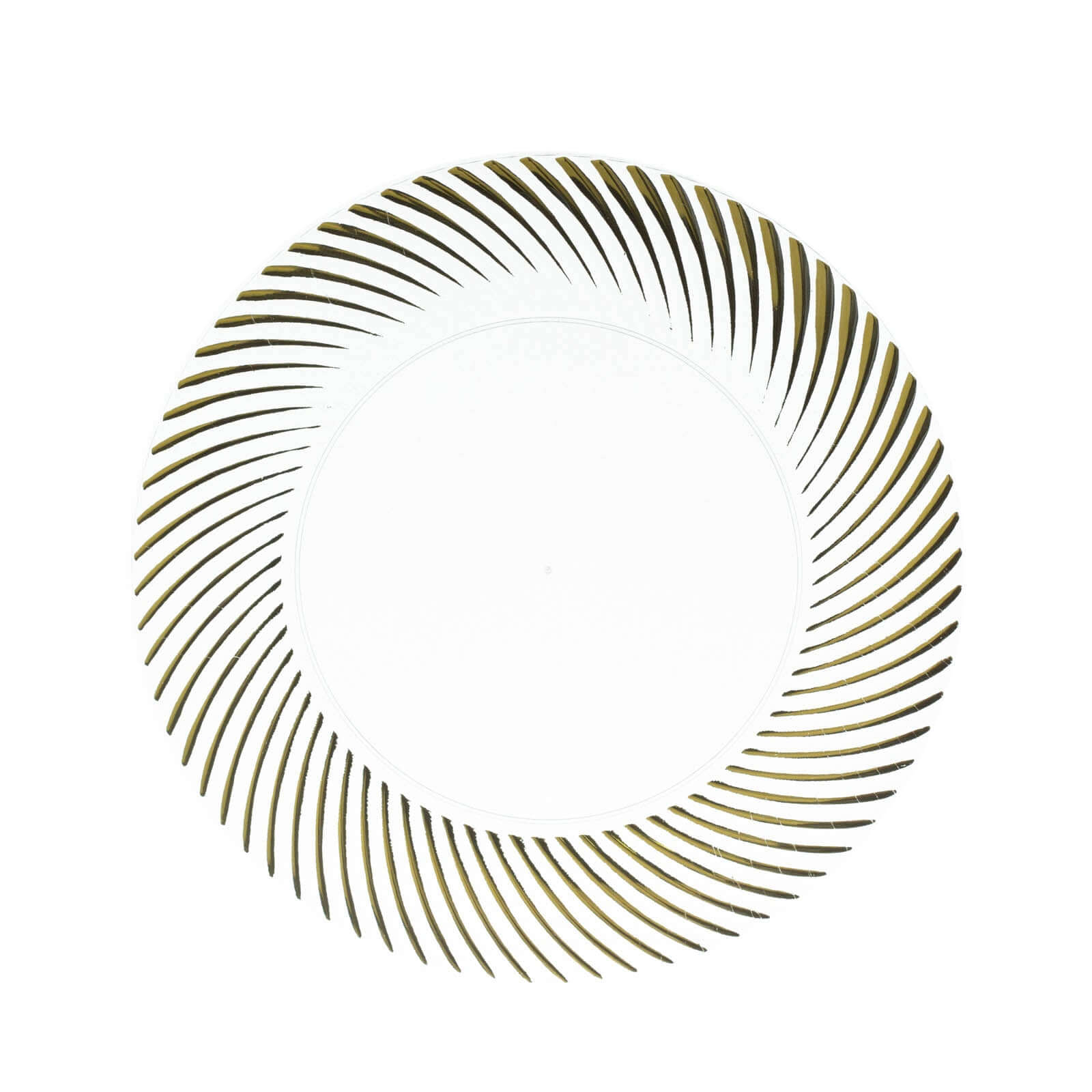 10-Pack Plastic 7" Round Dessert Plates in Clear with Gold Swirl Rim