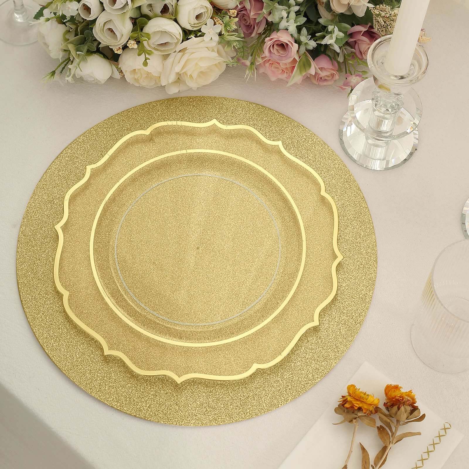 20-Pack Disposable Table Placemats in Gold Glitter - 210GSM Paper Placemats for Classy Events 13"