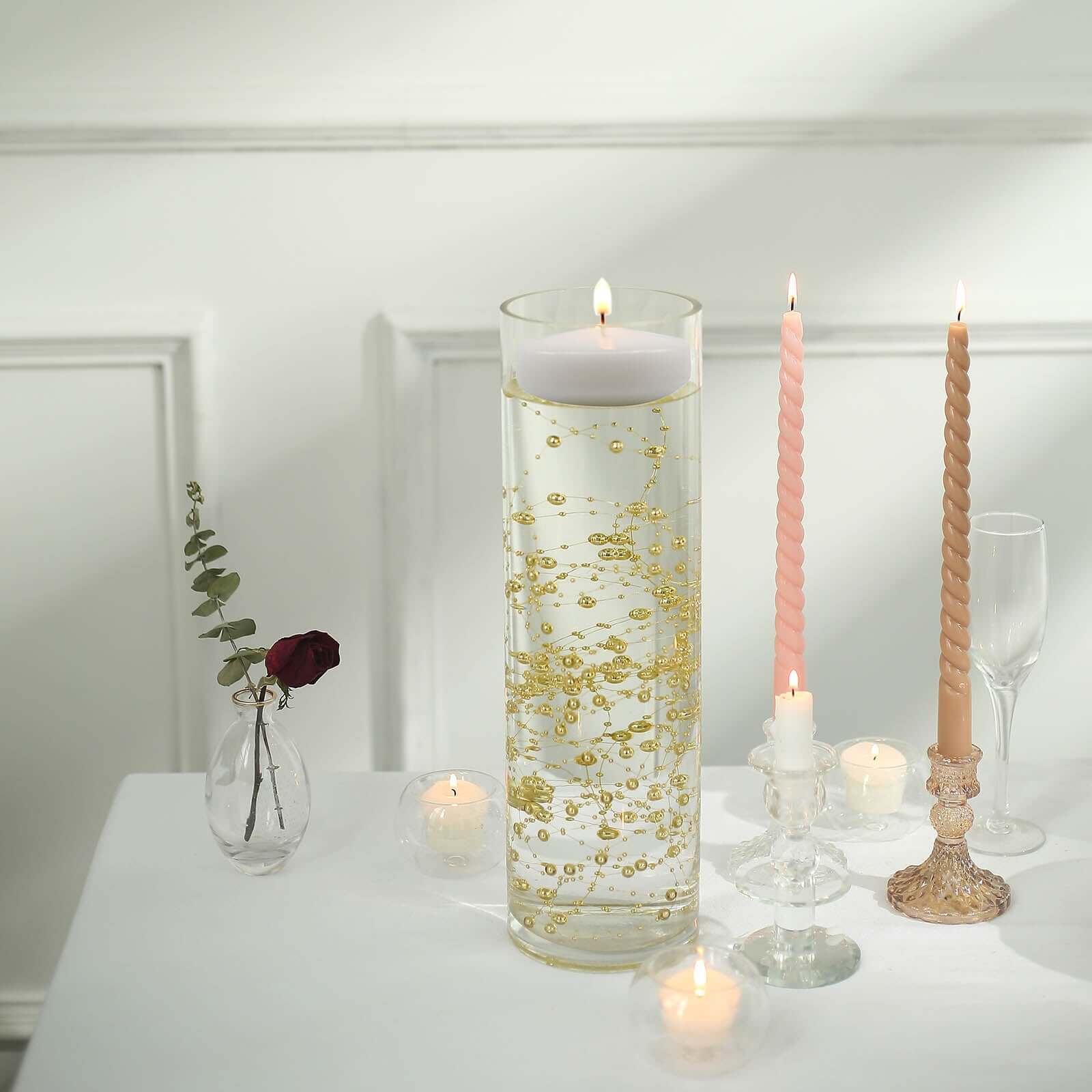 Faux Pearl String Beads Vase Filler - Gold DIY Craft Fishing Line Pearl Chains 100ft