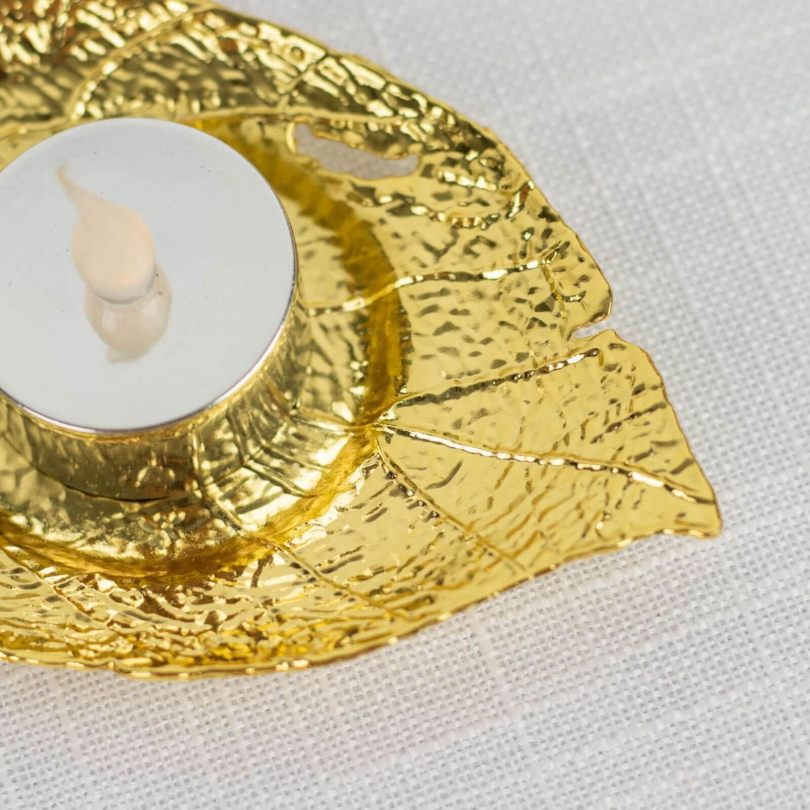 3-Pack Metal Votive Candle Holders Maple Leaf Design Shiny Gold - Vintage Mini Tea Cup Saucers 5"