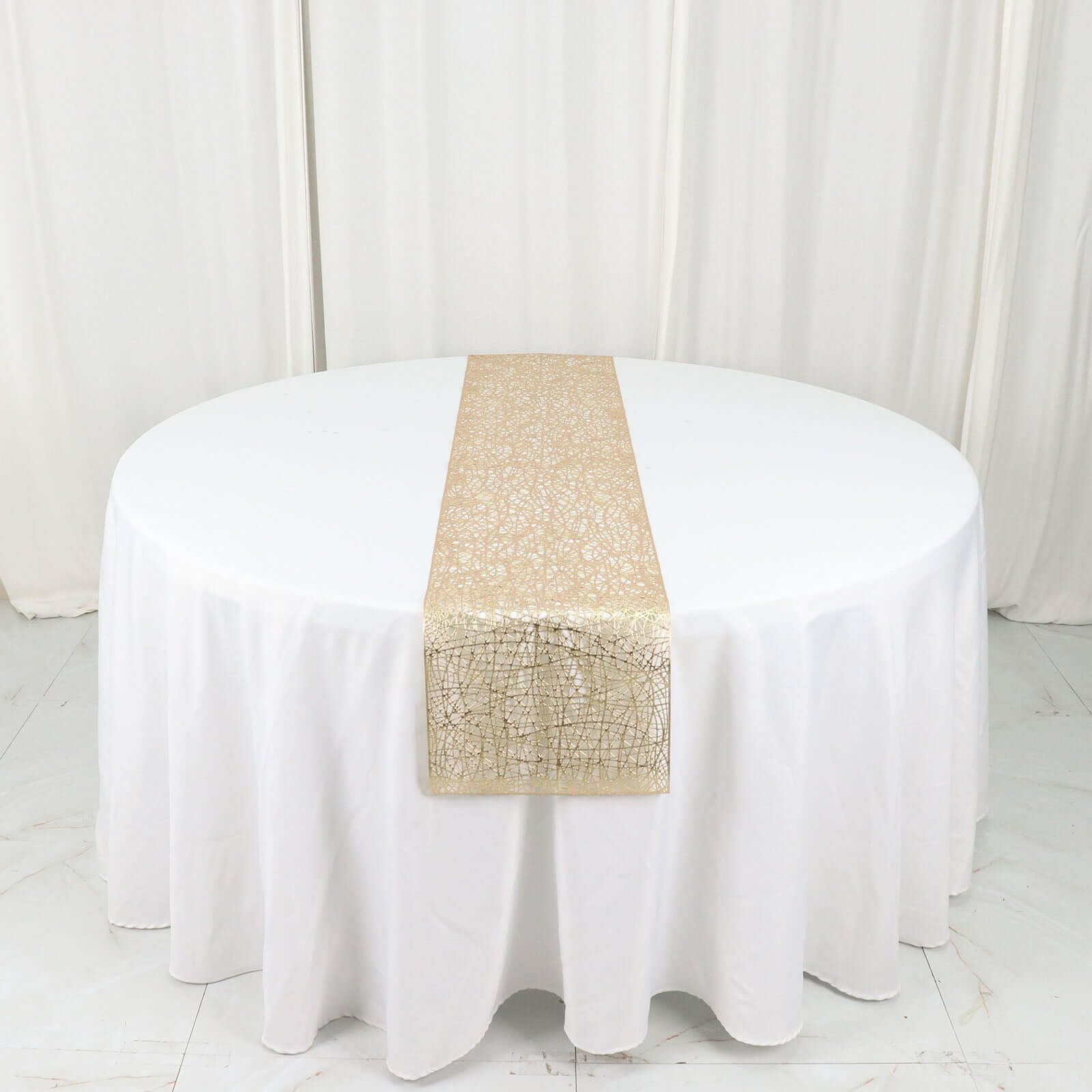 Plastic Woven Vinyl 13"x6ft Table Runner Metallic Gold - Non-Slip & Reversible Tabletop Decor