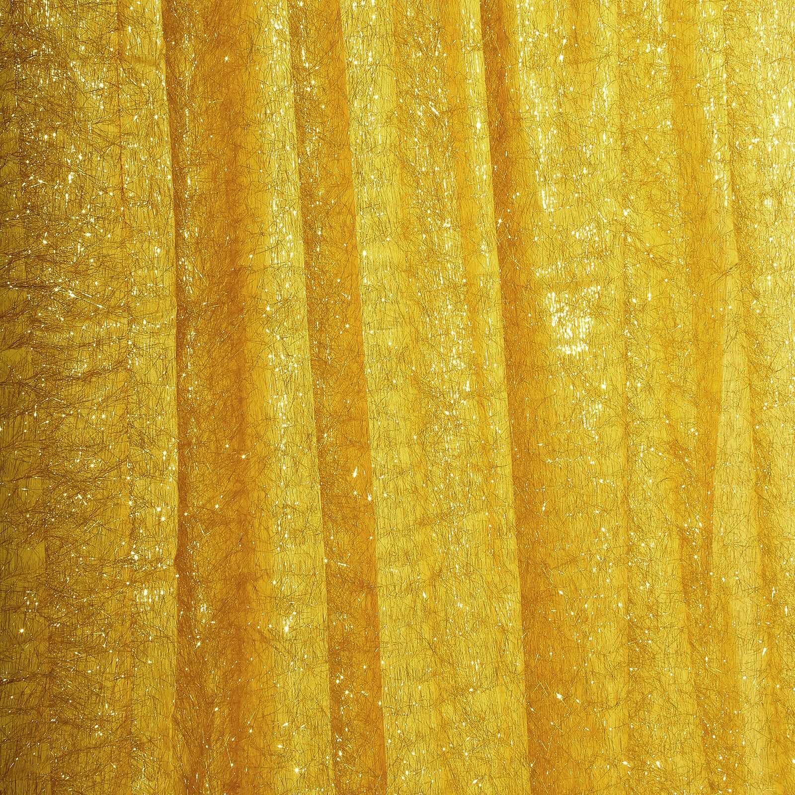 8ft Gold Metallic Fringe Shag Event Drapery Panel, Shimmery Tinsel Polyester Divider Backdrop Curtain