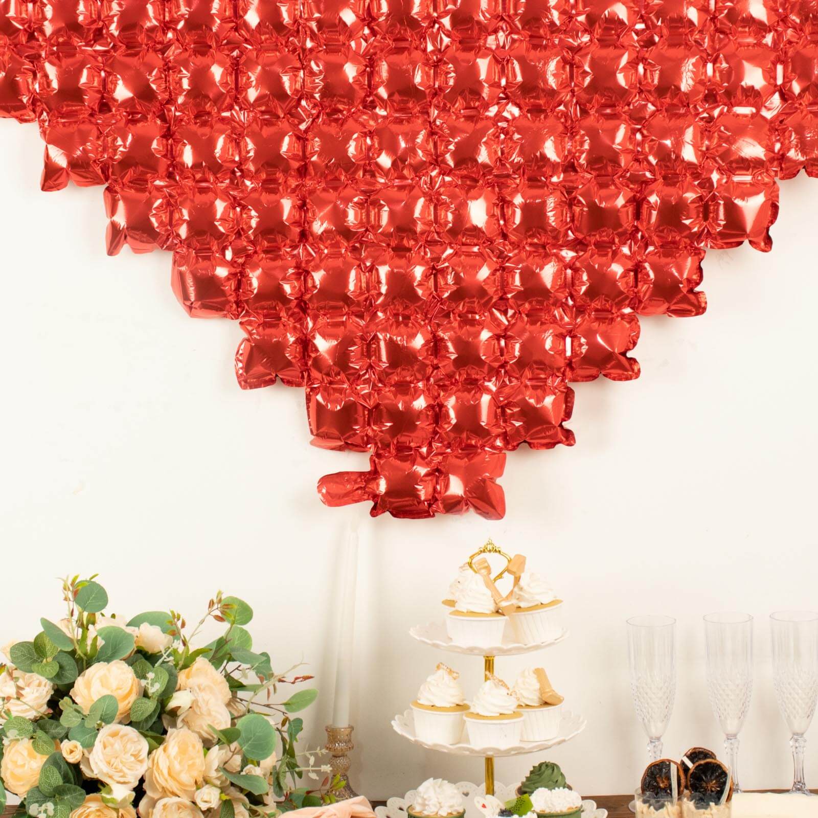 41"x36" Metallic Red Giant Heart Mylar Foil Balloon, Photo Backdrop Balloon Quilt